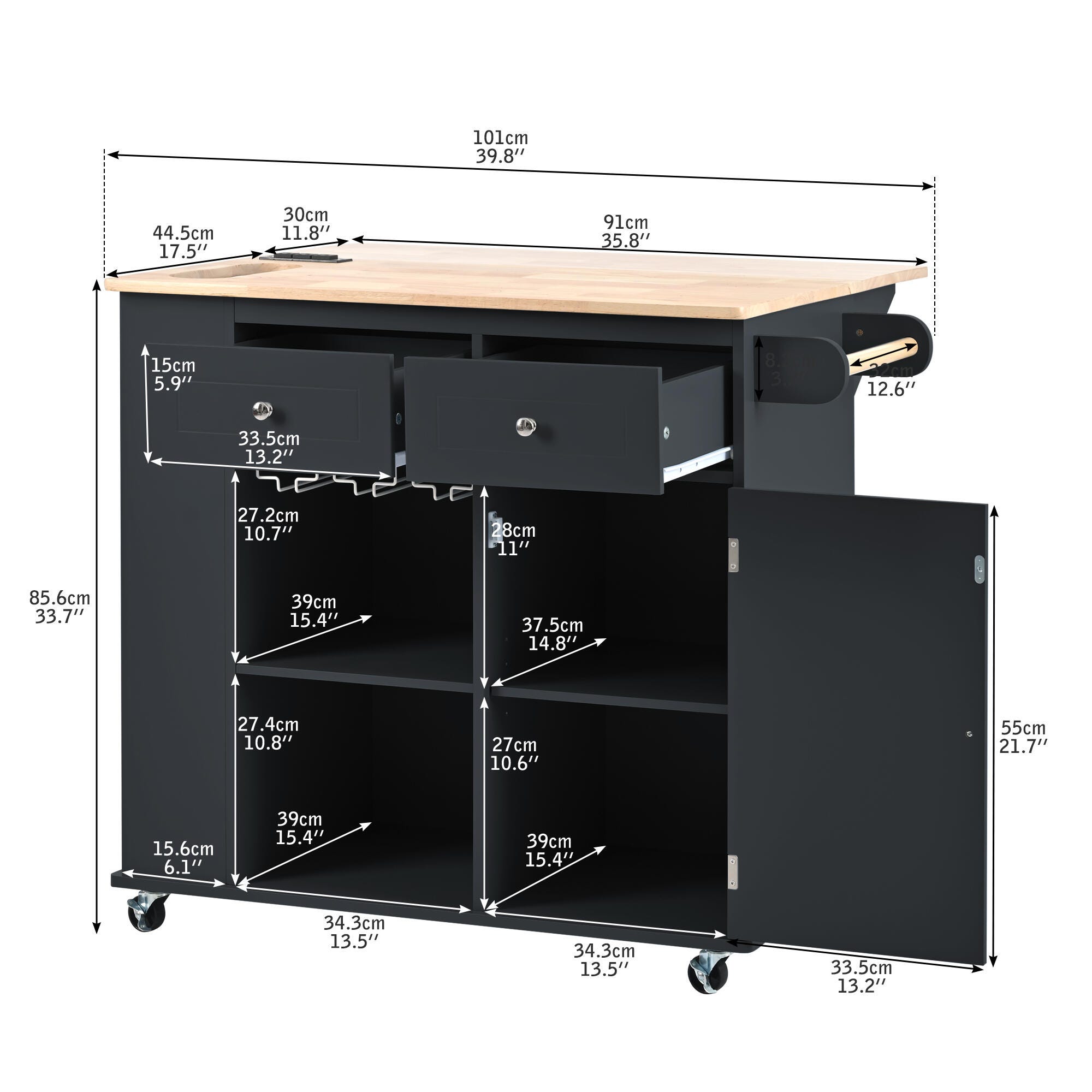 Dovelina Zenyra Kitchen Island, Black, large