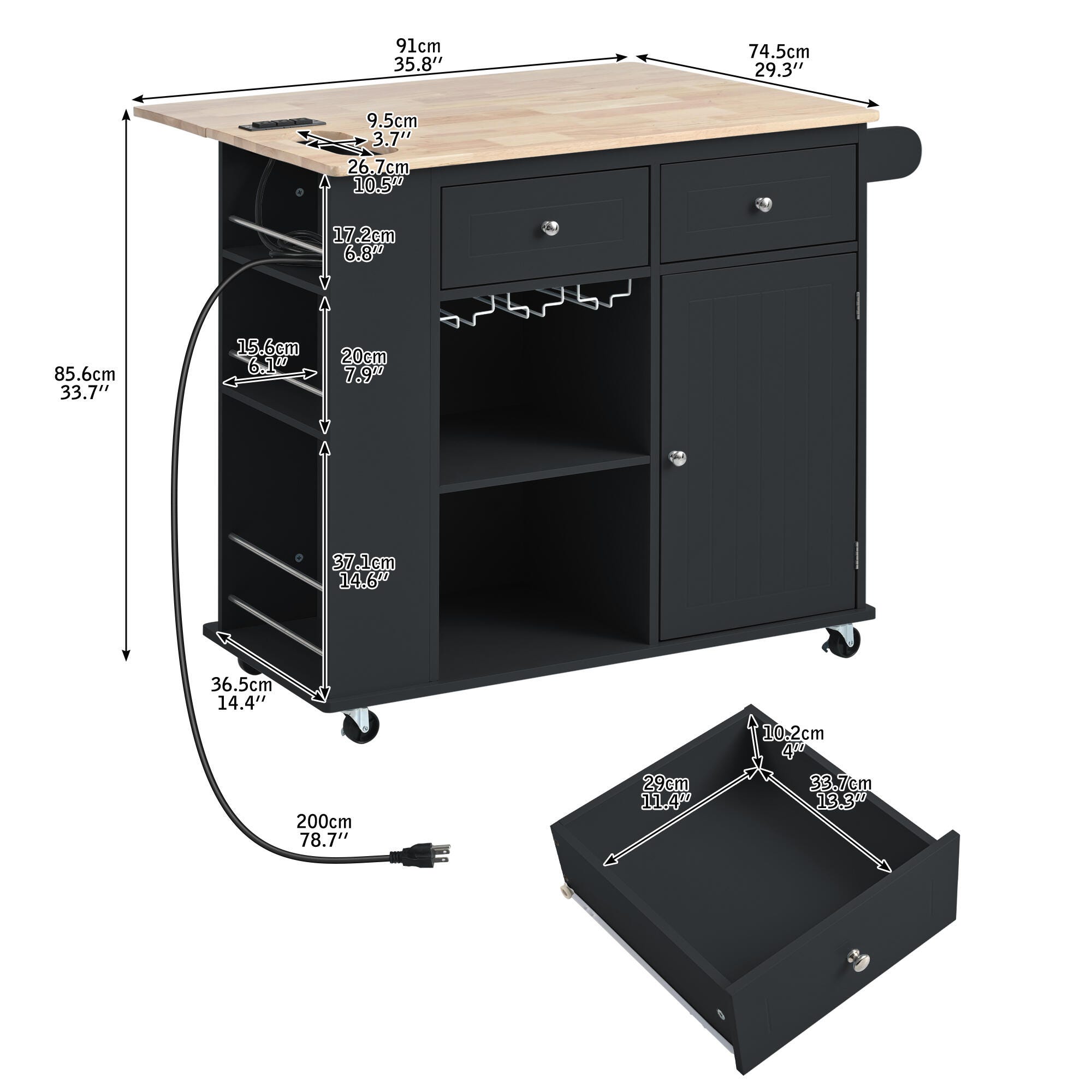 Dovelina Zenyra Kitchen Island, Black, large
