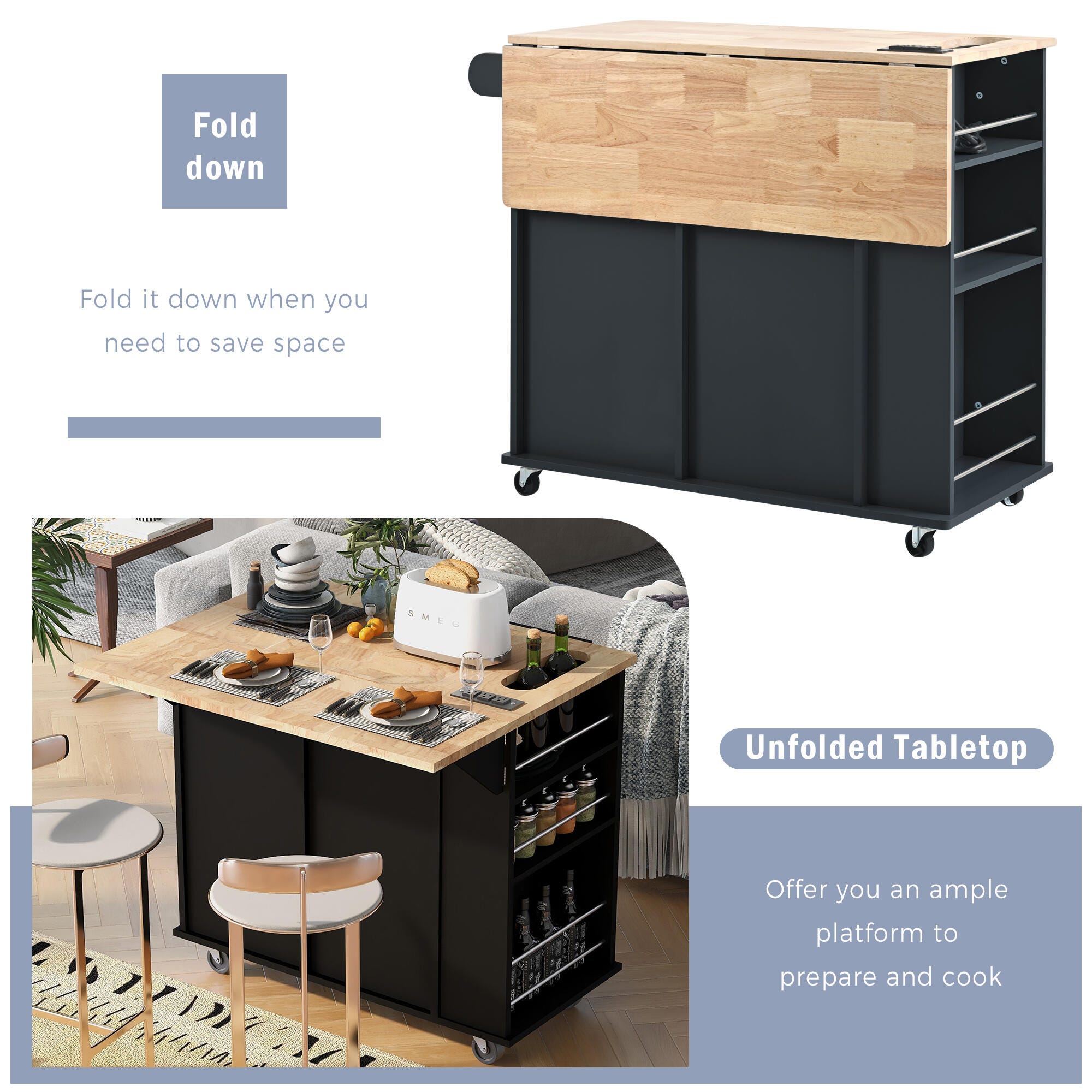Dovelina Zenyra Kitchen Island, Black, large