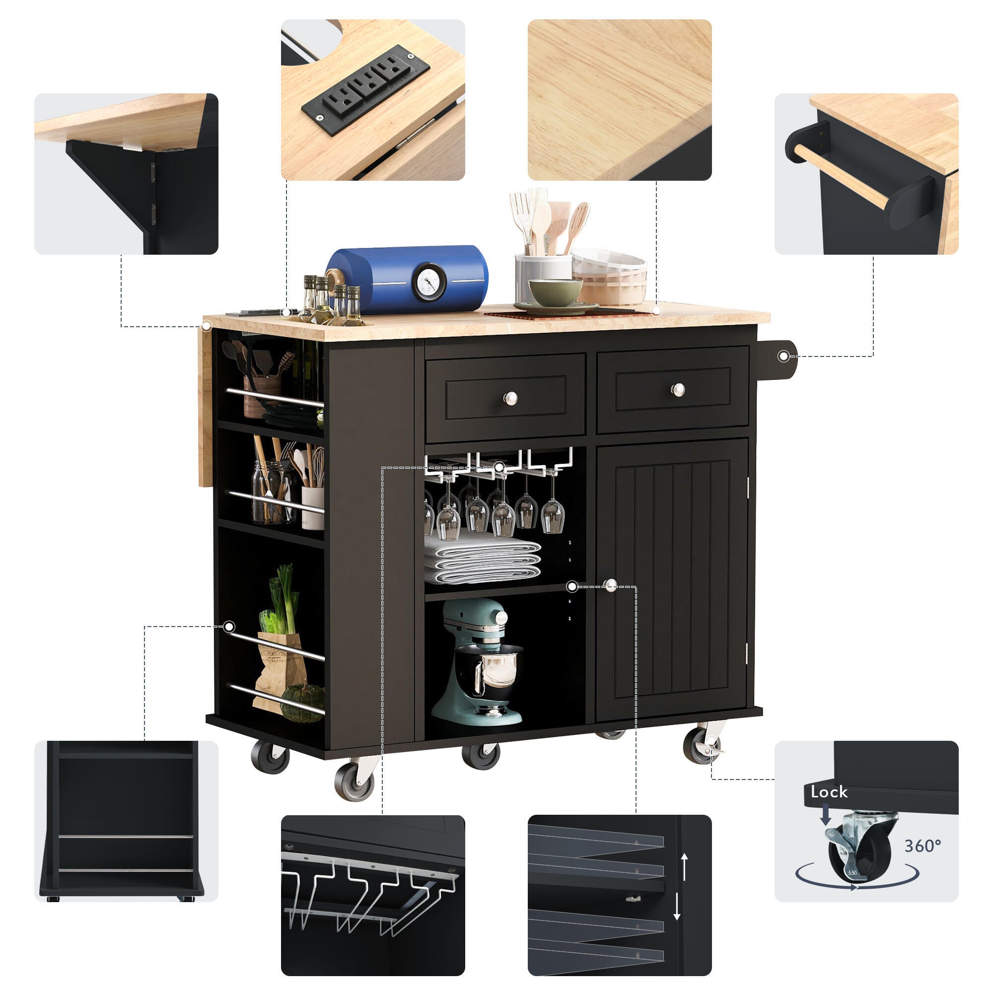 Dovelina Zenyra Kitchen Island, Black, large