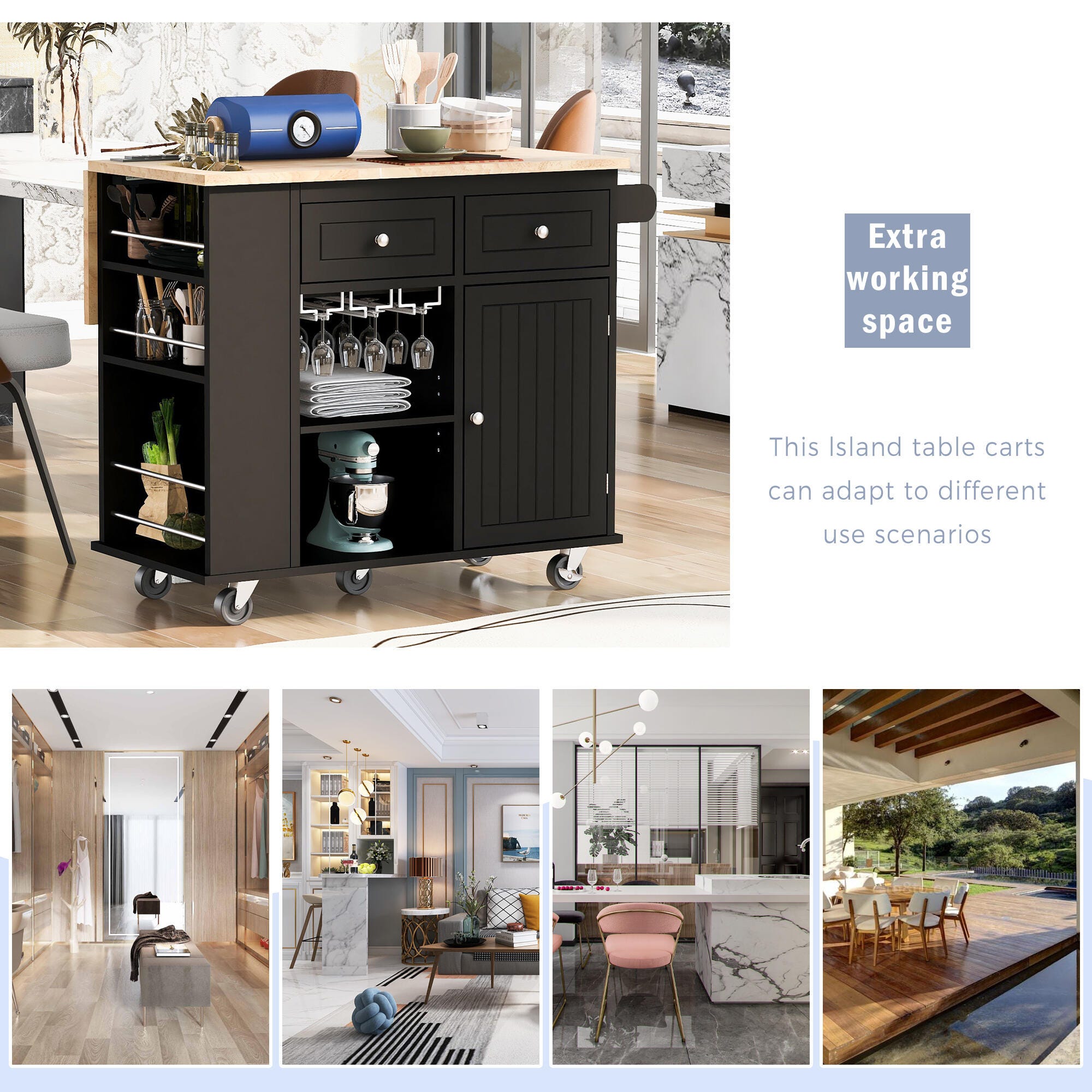 Dovelina Zenyra Kitchen Island, Black, large