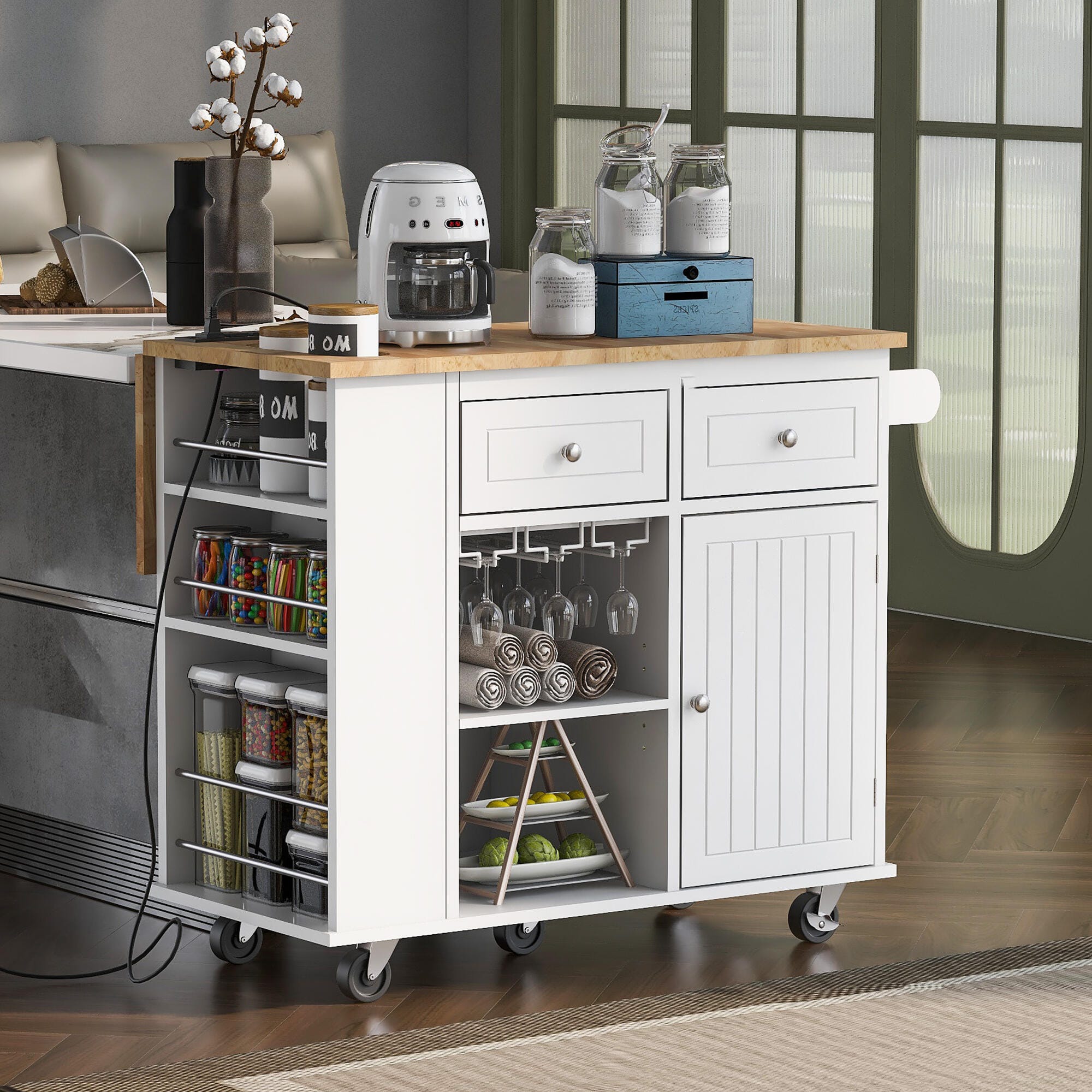 Dovelina Zenyra Kitchen Island, White, rollover