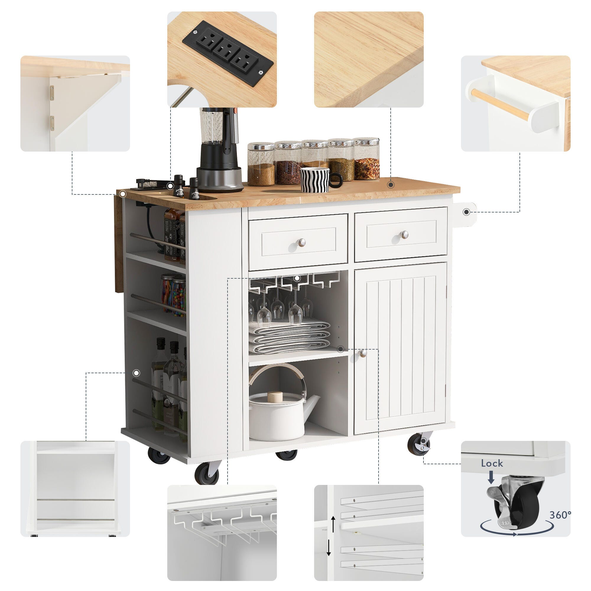 Dovelina Zenyra Kitchen Island, White, large