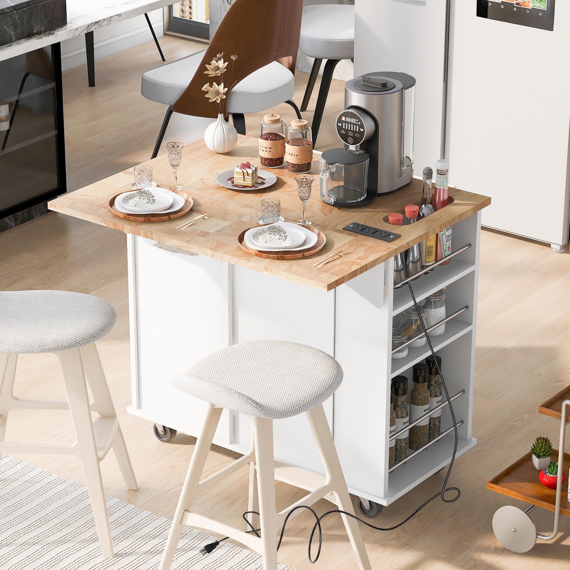 Dovelina Zenyra Kitchen Island, White, large