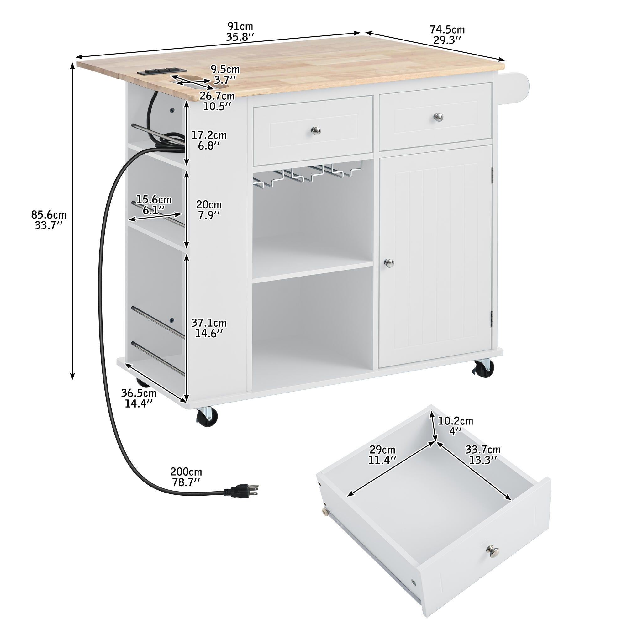 Dovelina Zenyra Kitchen Island, White, large