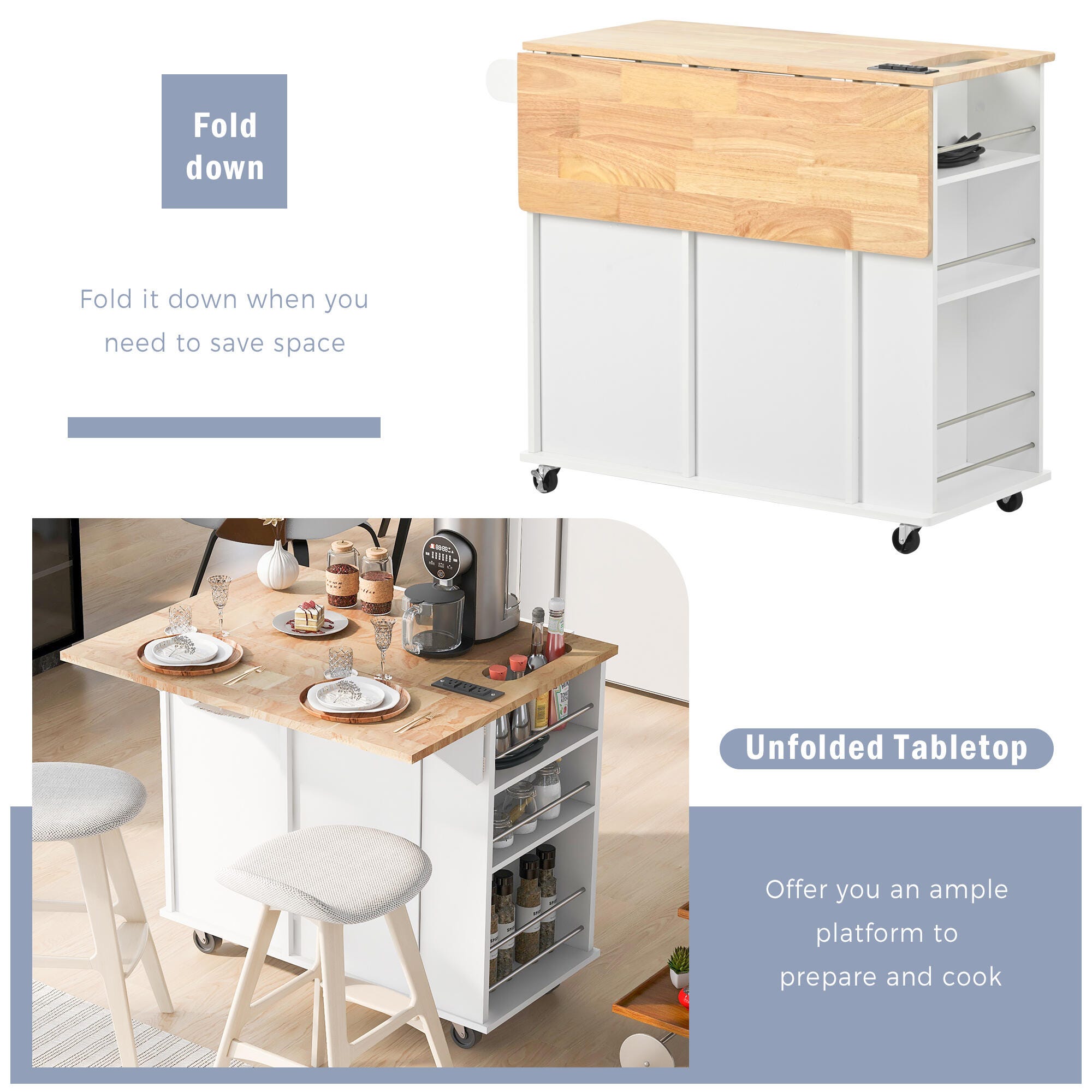 Dovelina Zenyra Kitchen Island, White, large