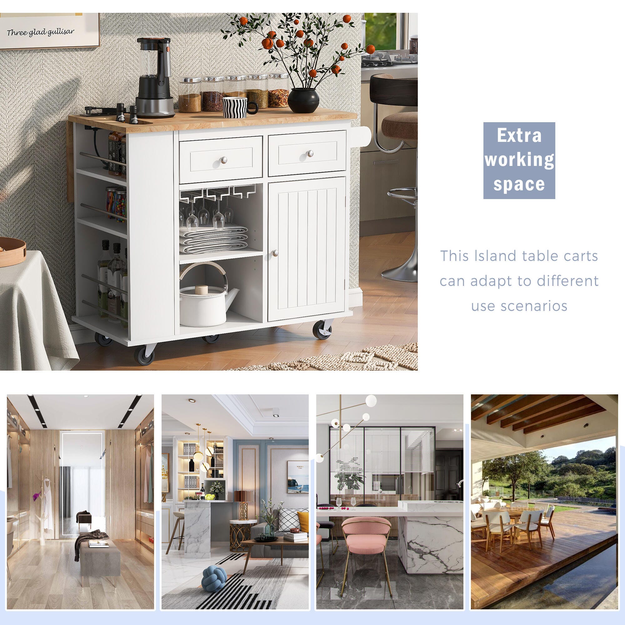 Dovelina Zenyra Kitchen Island, White, large