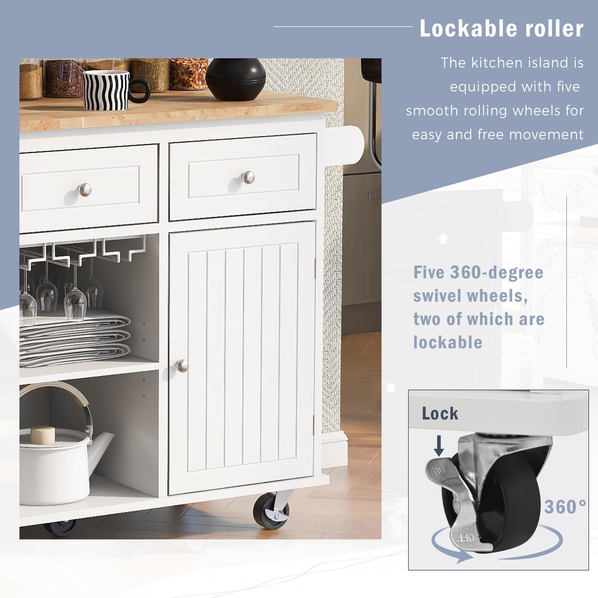 Dovelina Zenyra Kitchen Island, White, large