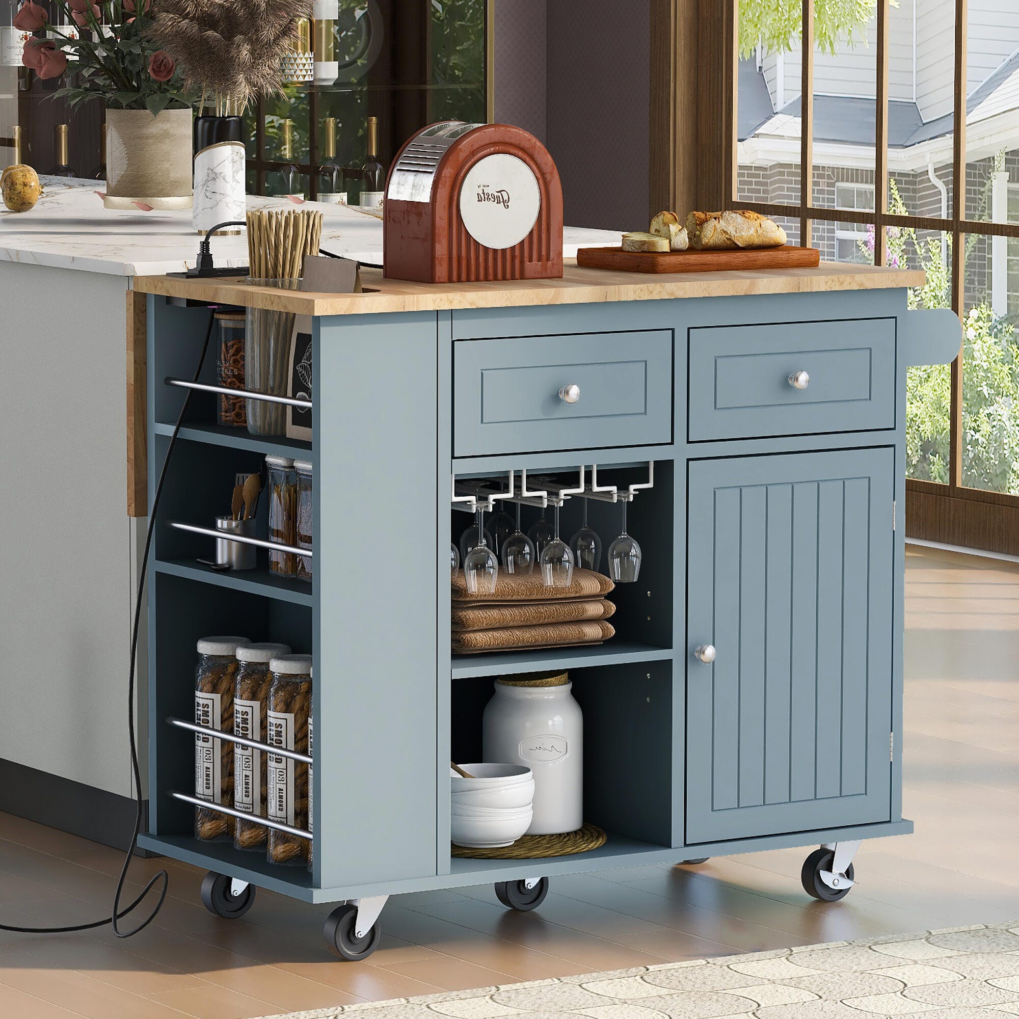Dovelina Zenyra Kitchen Island, Blue, rollover