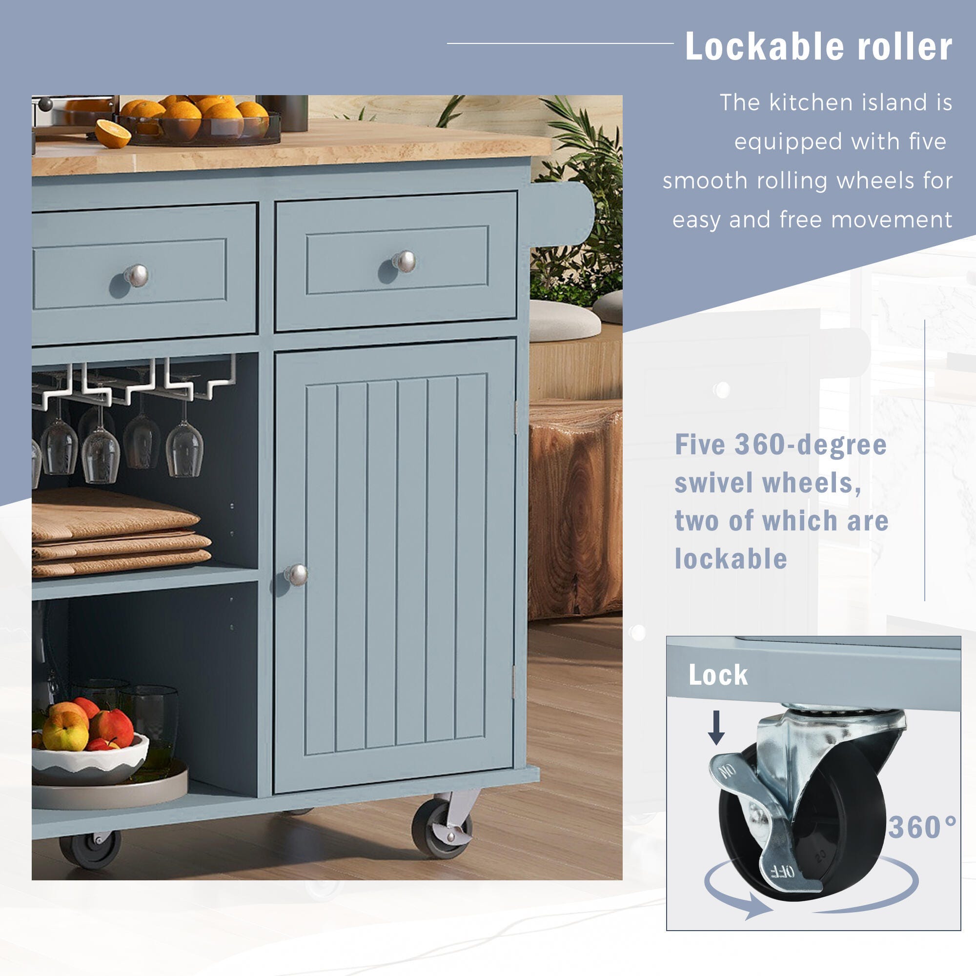Dovelina Zenyra Kitchen Island, Blue, large