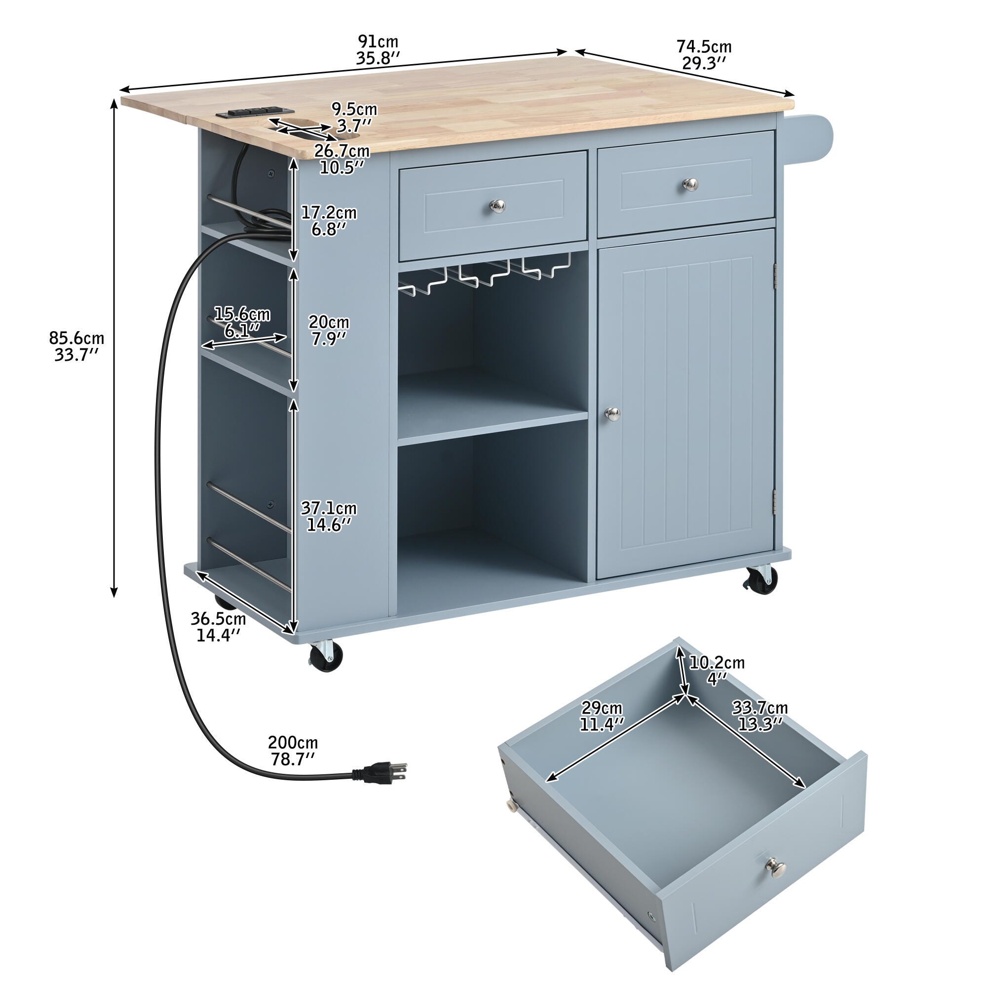 Dovelina Zenyra Kitchen Island, Blue, large
