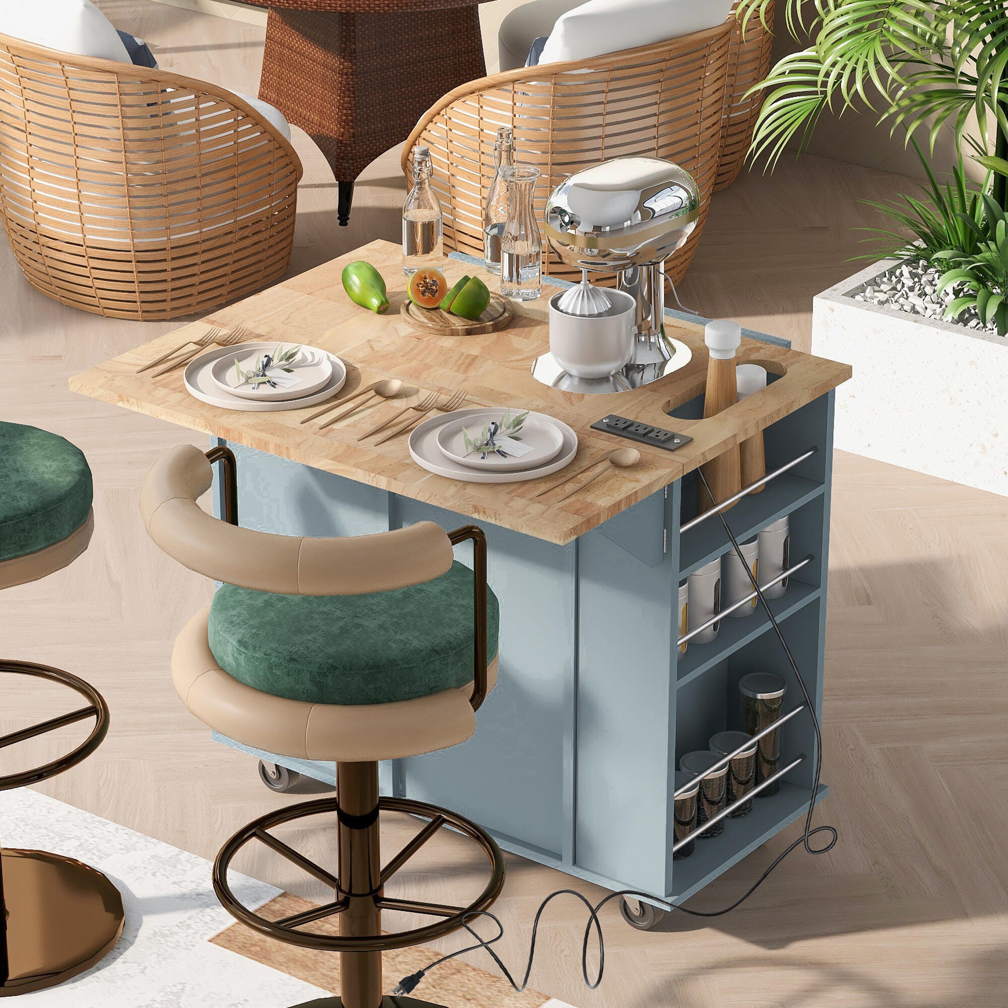 Dovelina Zenyra Kitchen Island, Blue, large