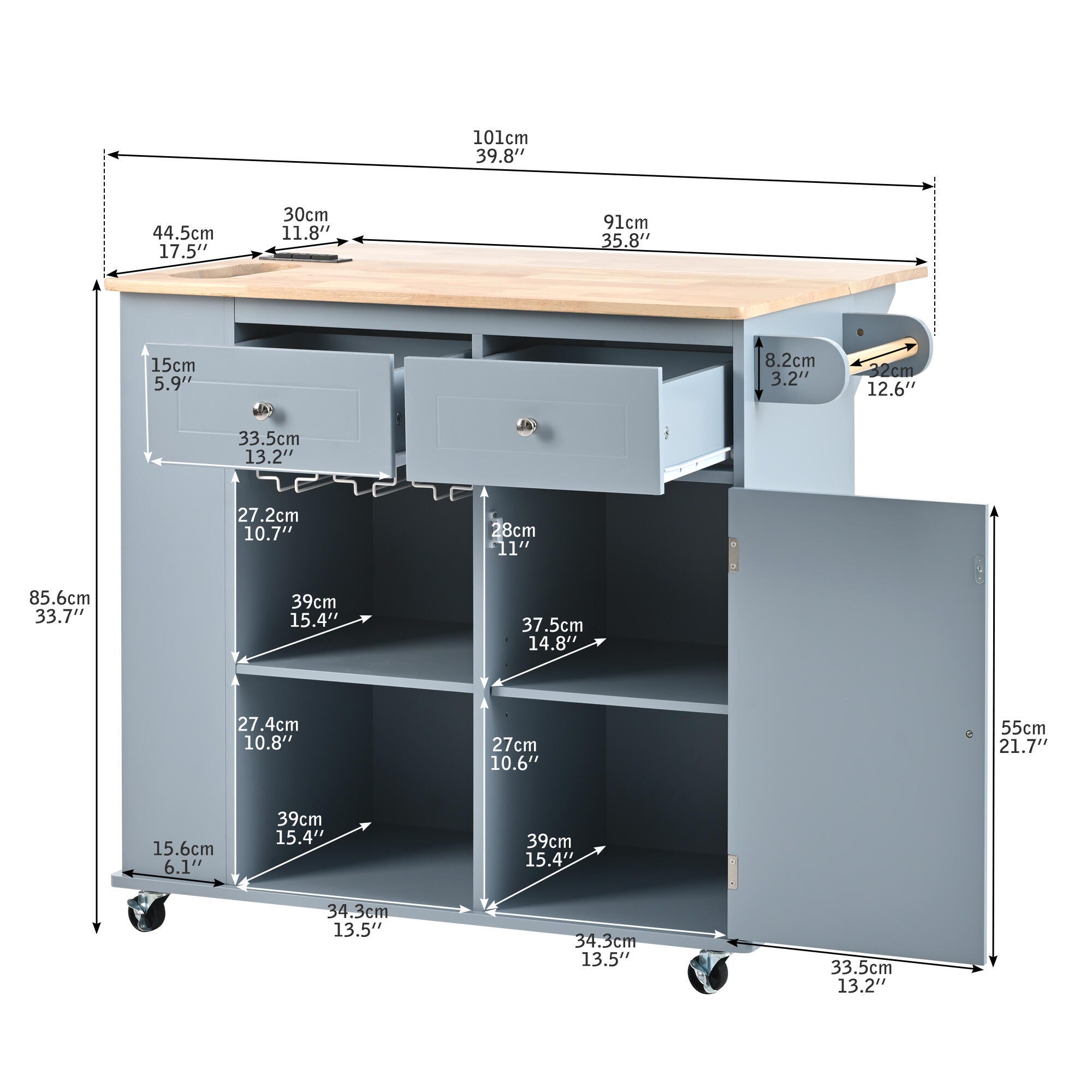 Dovelina Zenyra Kitchen Island, Blue, large