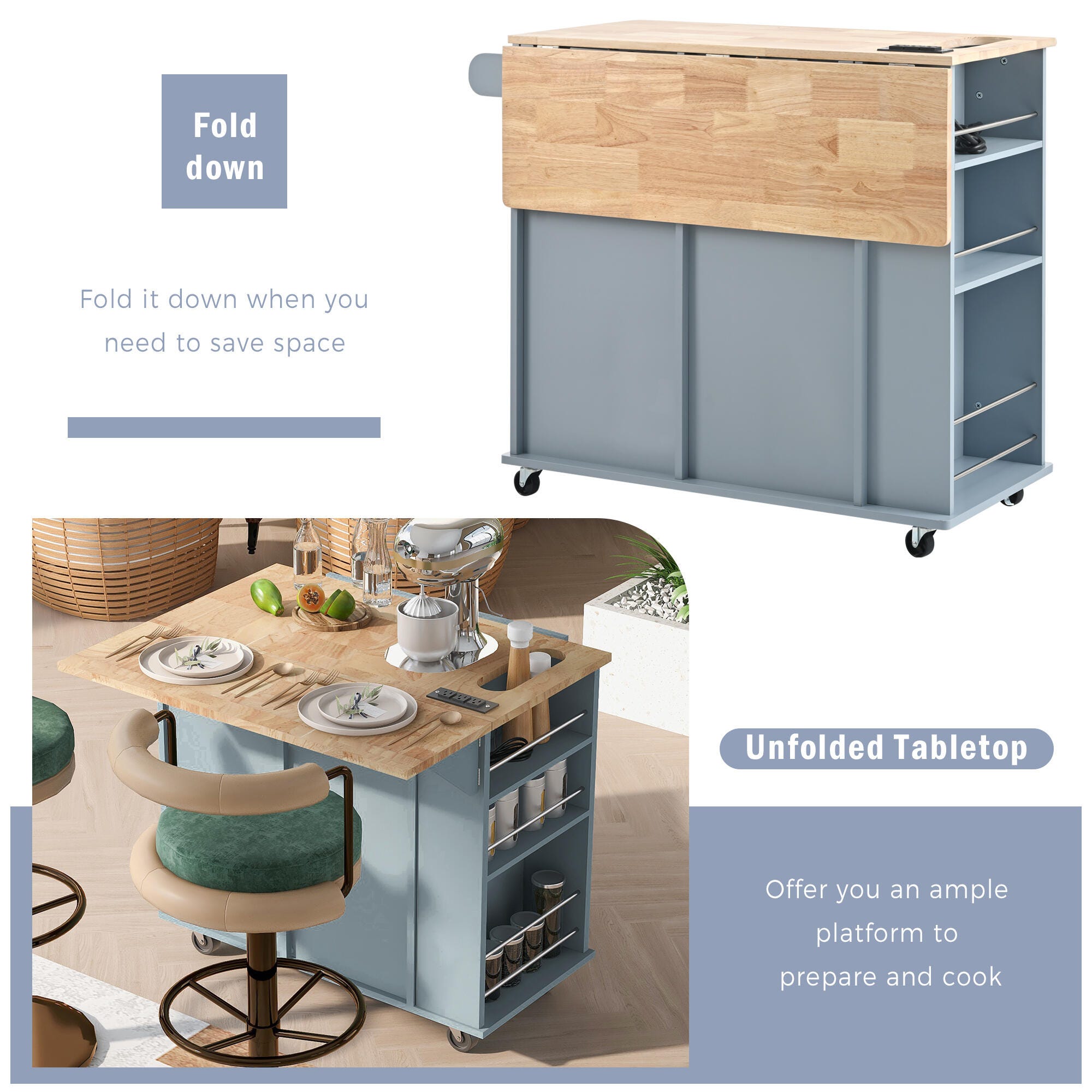 Dovelina Zenyra Kitchen Island, Blue, large