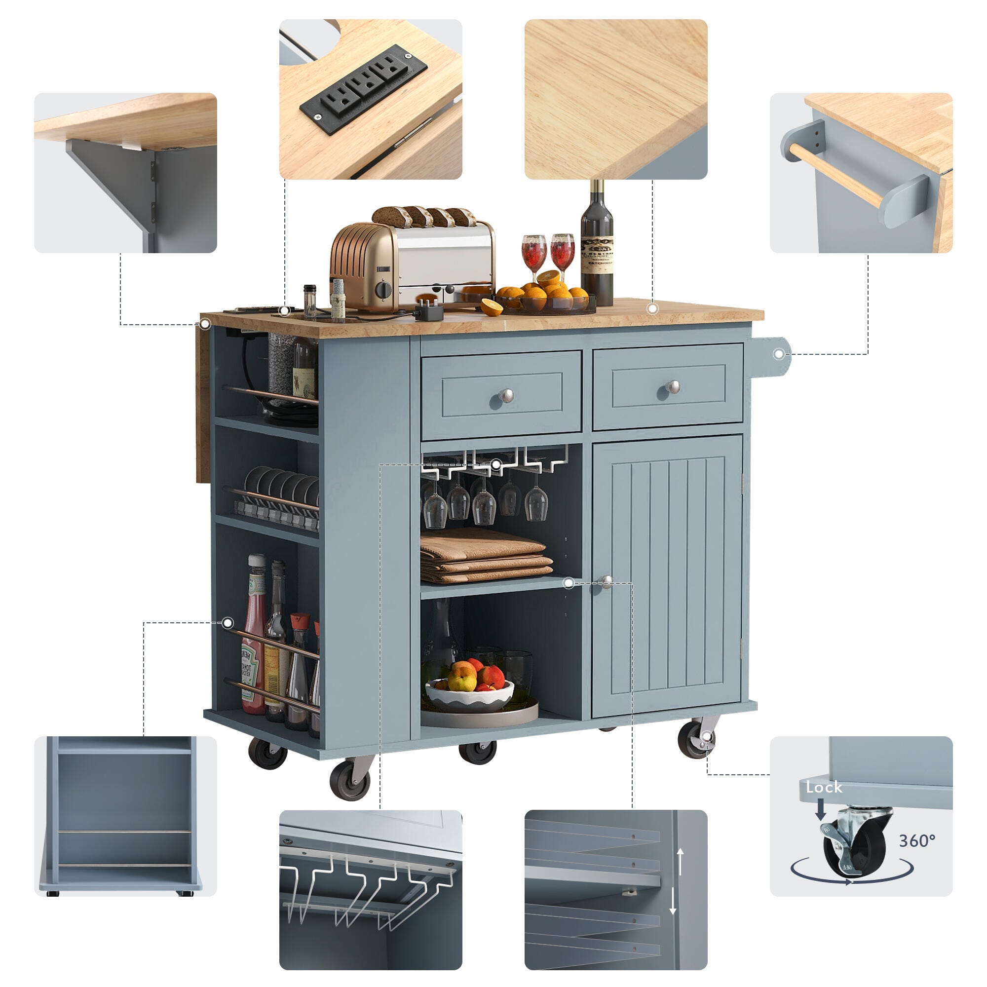 Dovelina Zenyra Kitchen Island, Blue, large