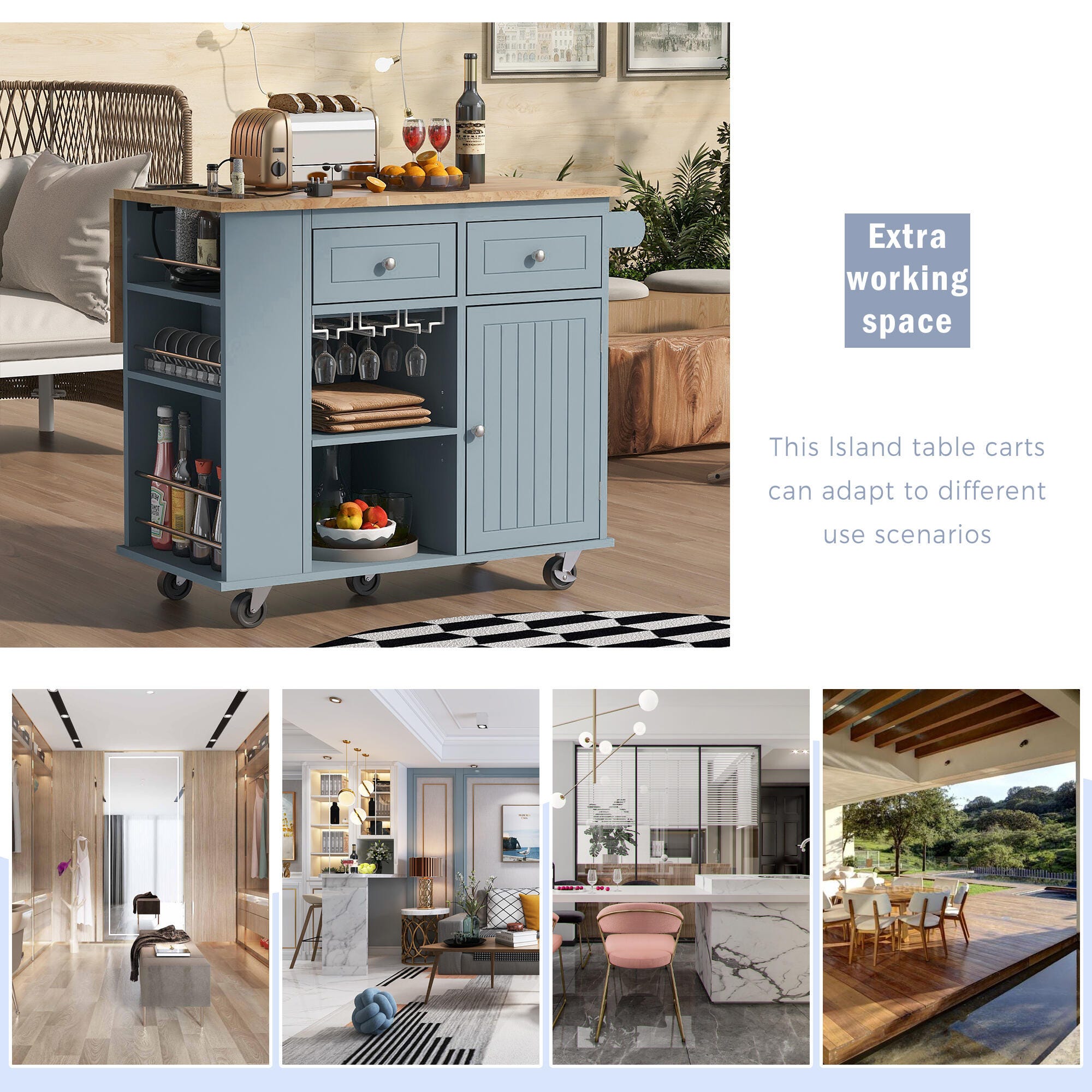 Dovelina Zenyra Kitchen Island, Blue, large