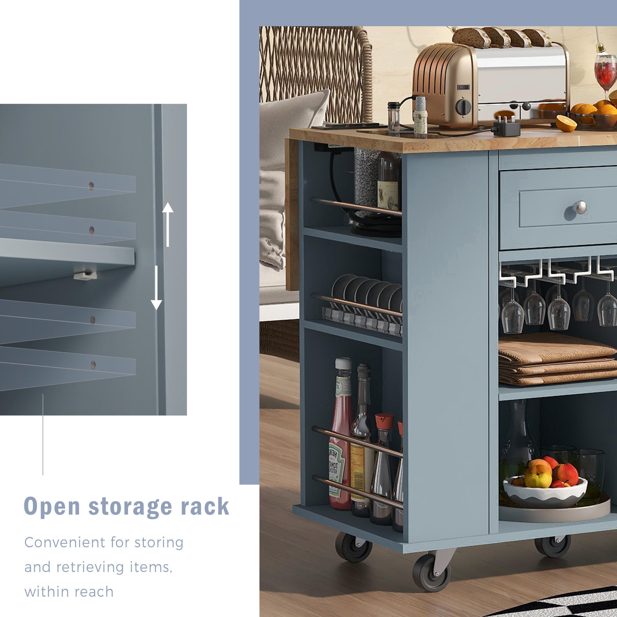 Dovelina Zenyra Kitchen Island, Blue, large
