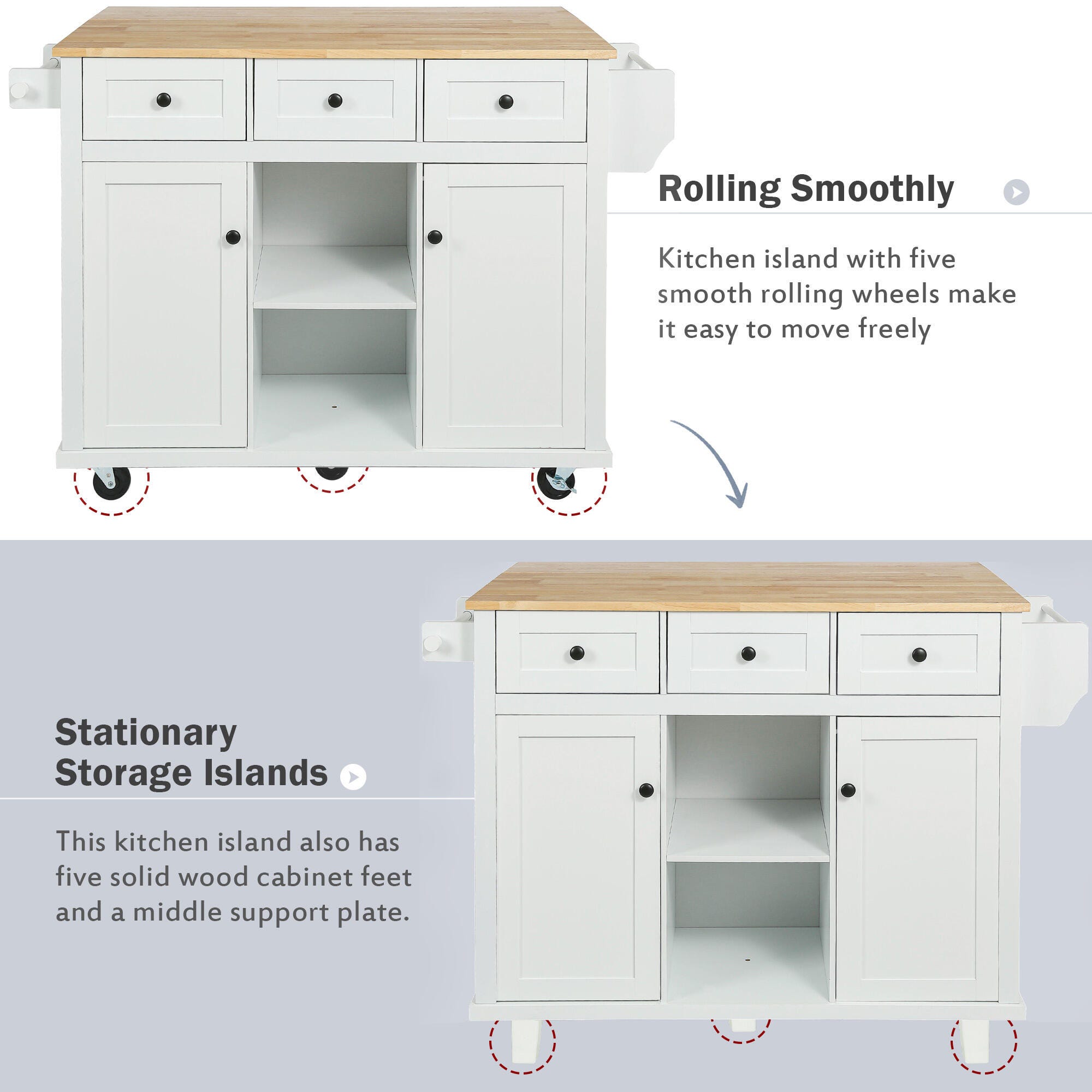 Dovelina Zenyra Kitchen Island, White, large
