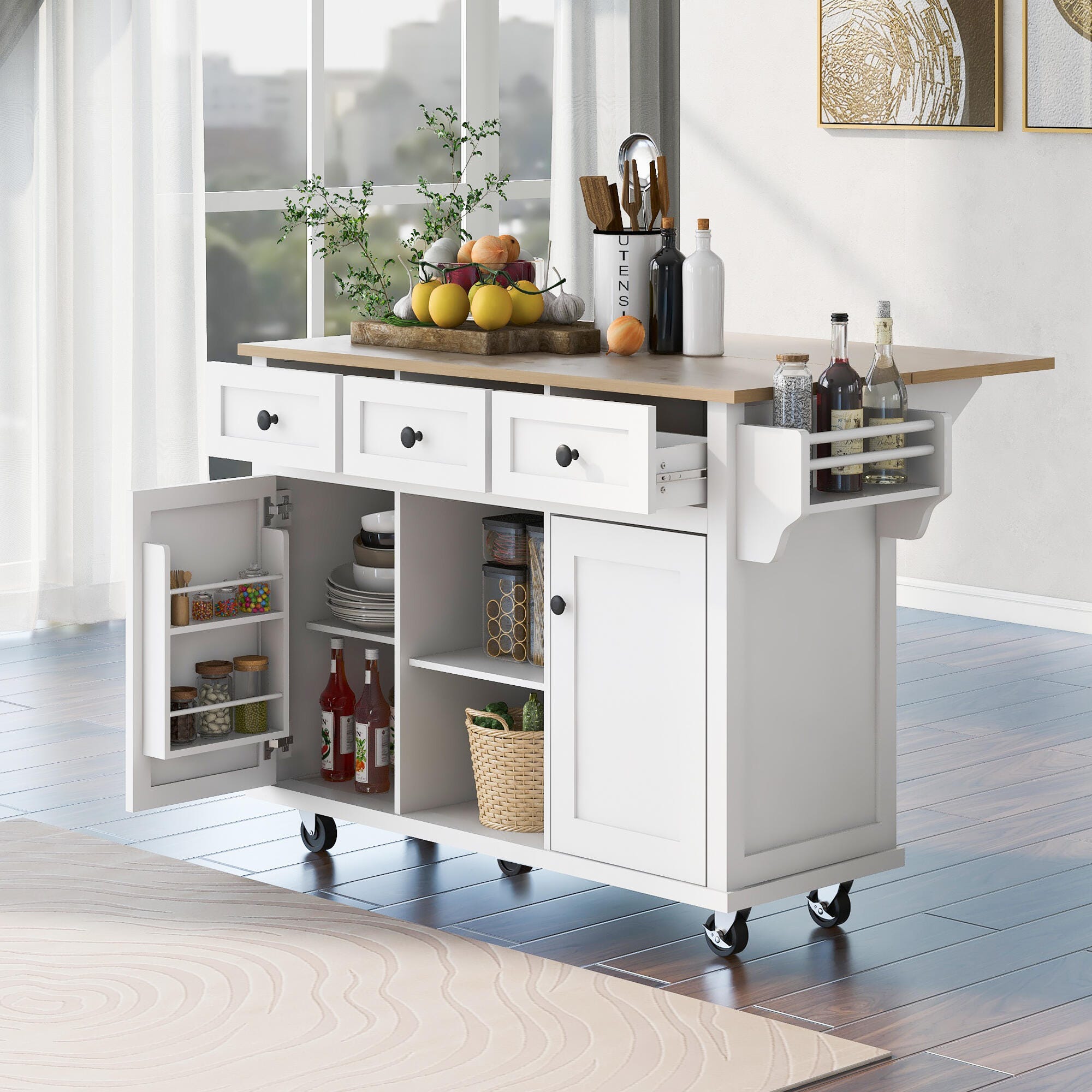 Dovelina Zenyra Kitchen Island, White, large