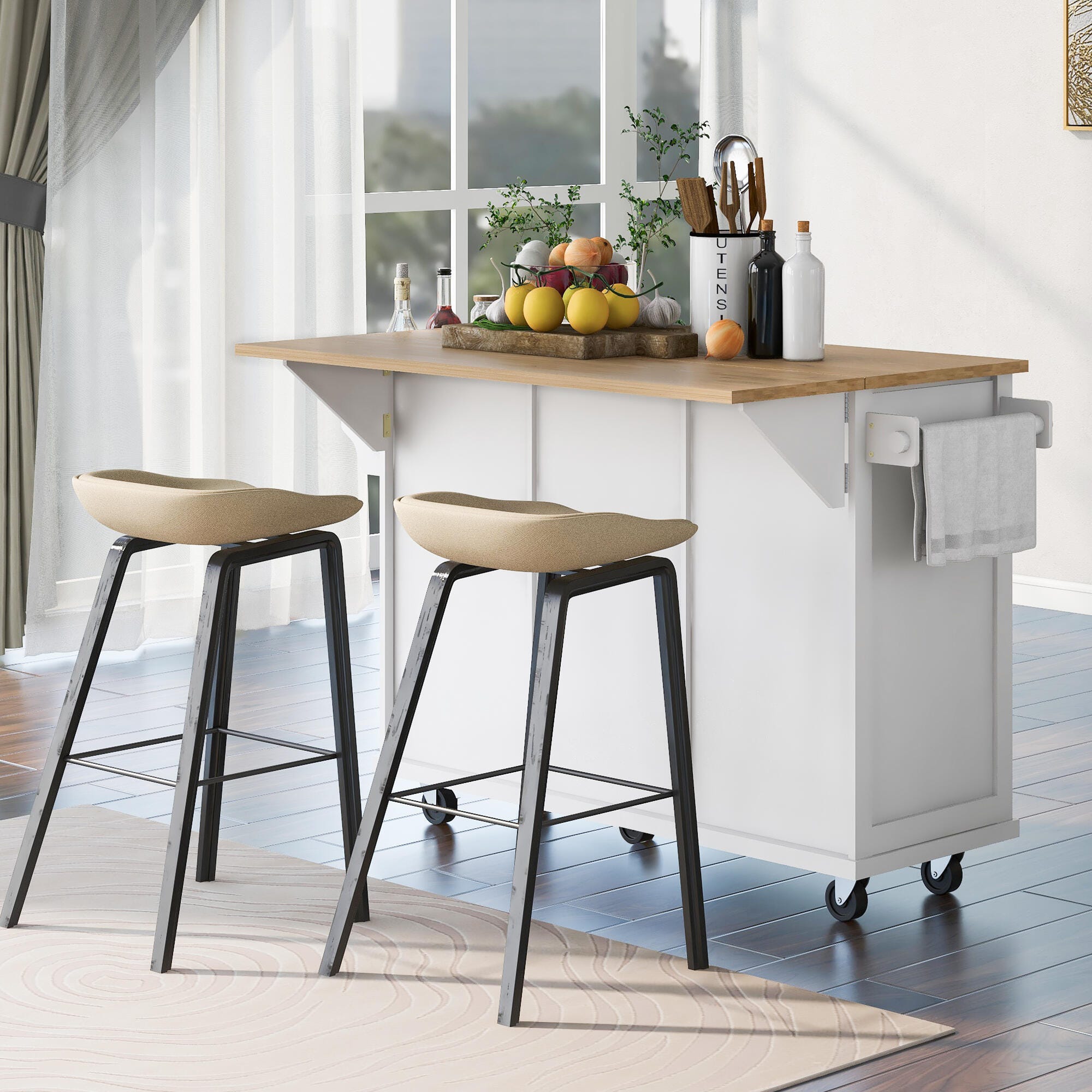Dovelina Zenyra Kitchen Island, White, large