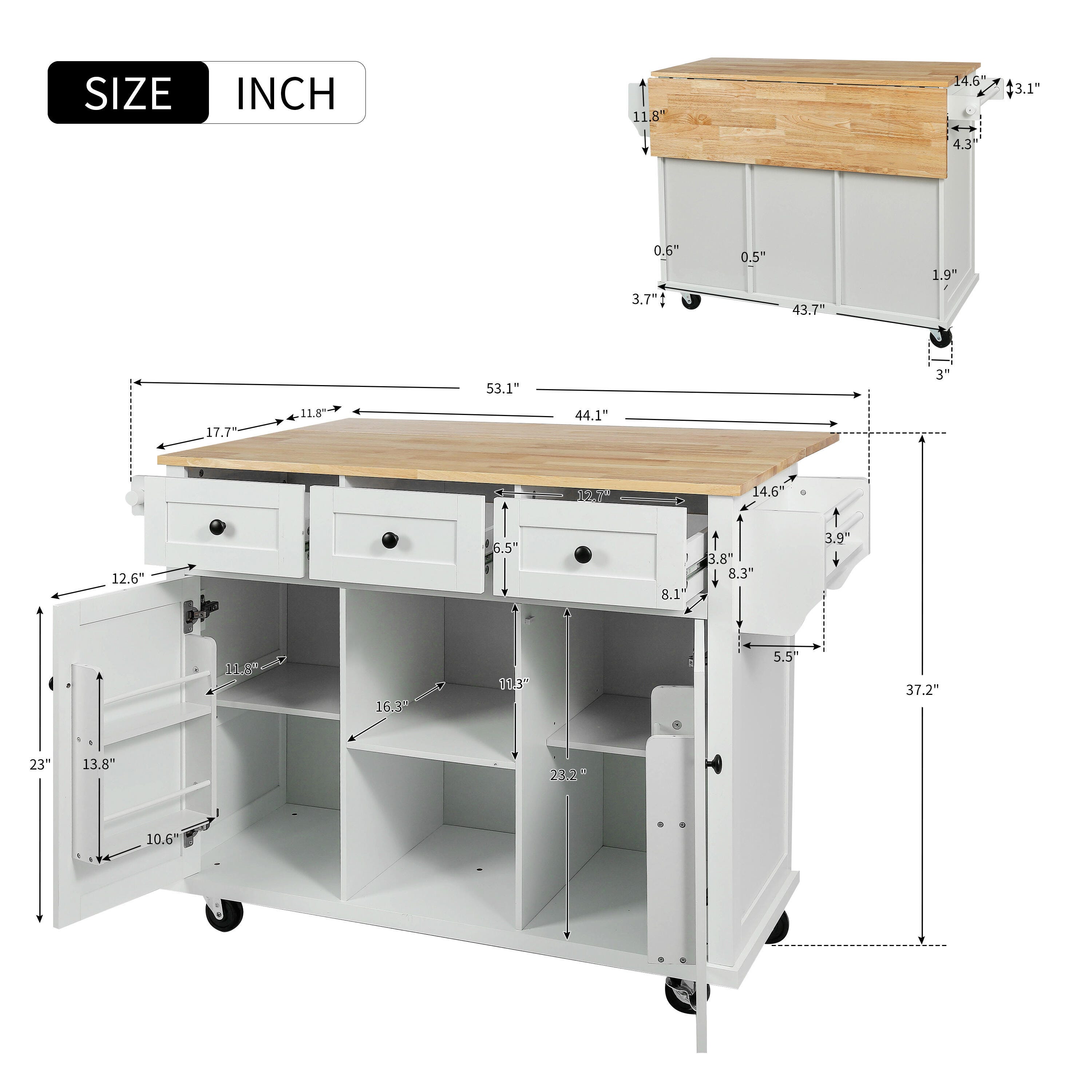 Dovelina Zenyra Kitchen Island, White, large