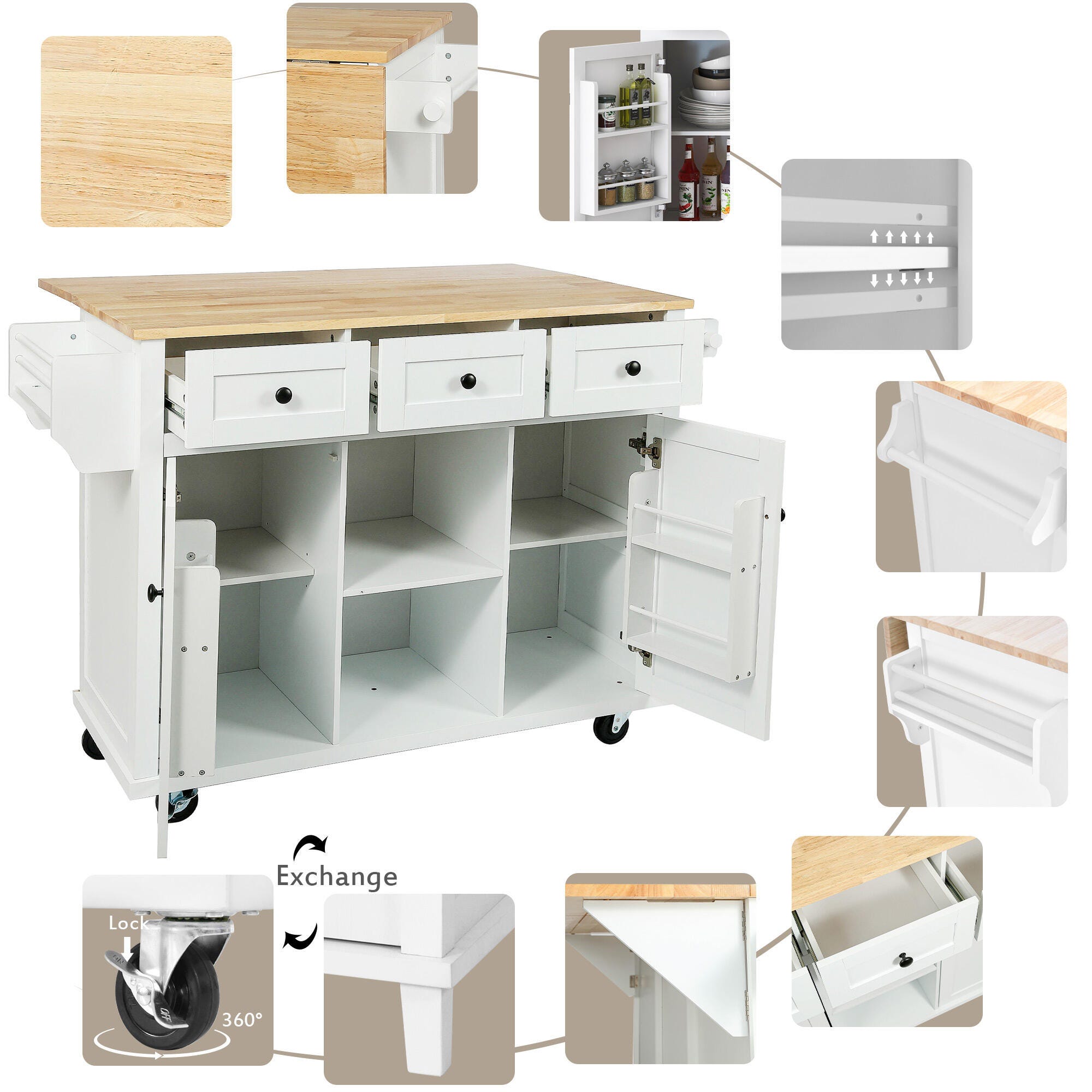 Dovelina Zenyra Kitchen Island, White, large