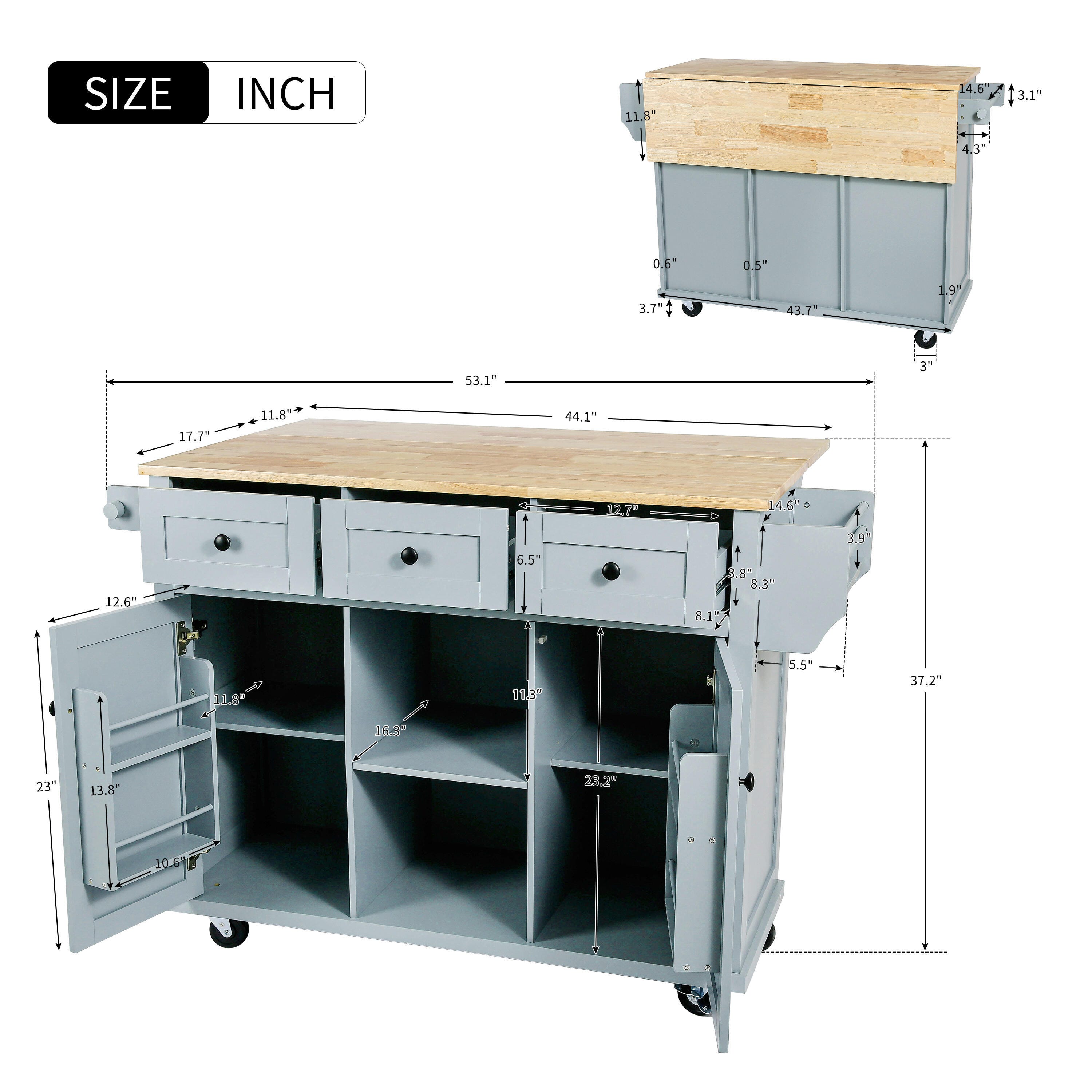 Dovelina Zenyra Kitchen Island, Blue, large