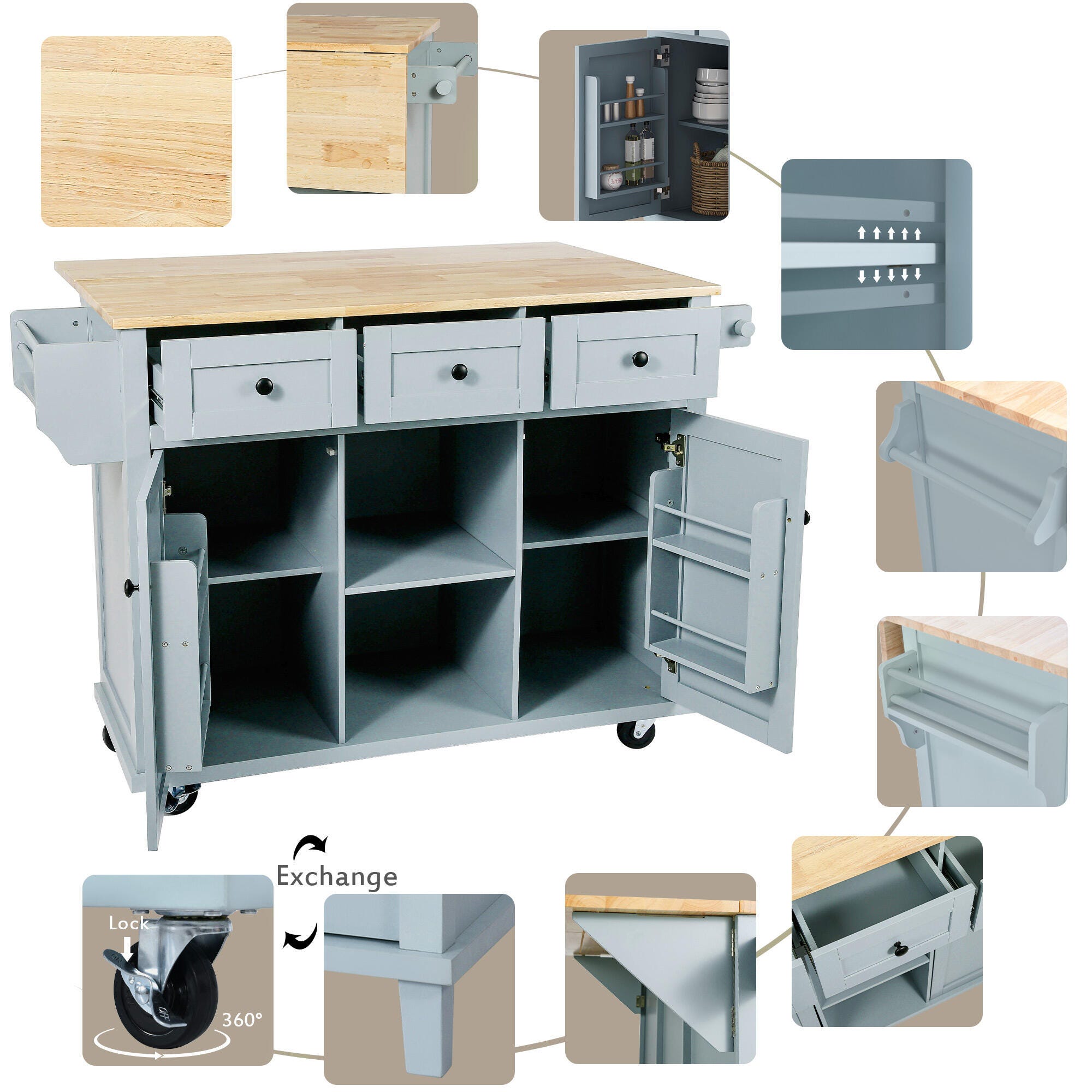 Dovelina Zenyra Kitchen Island, Blue, large