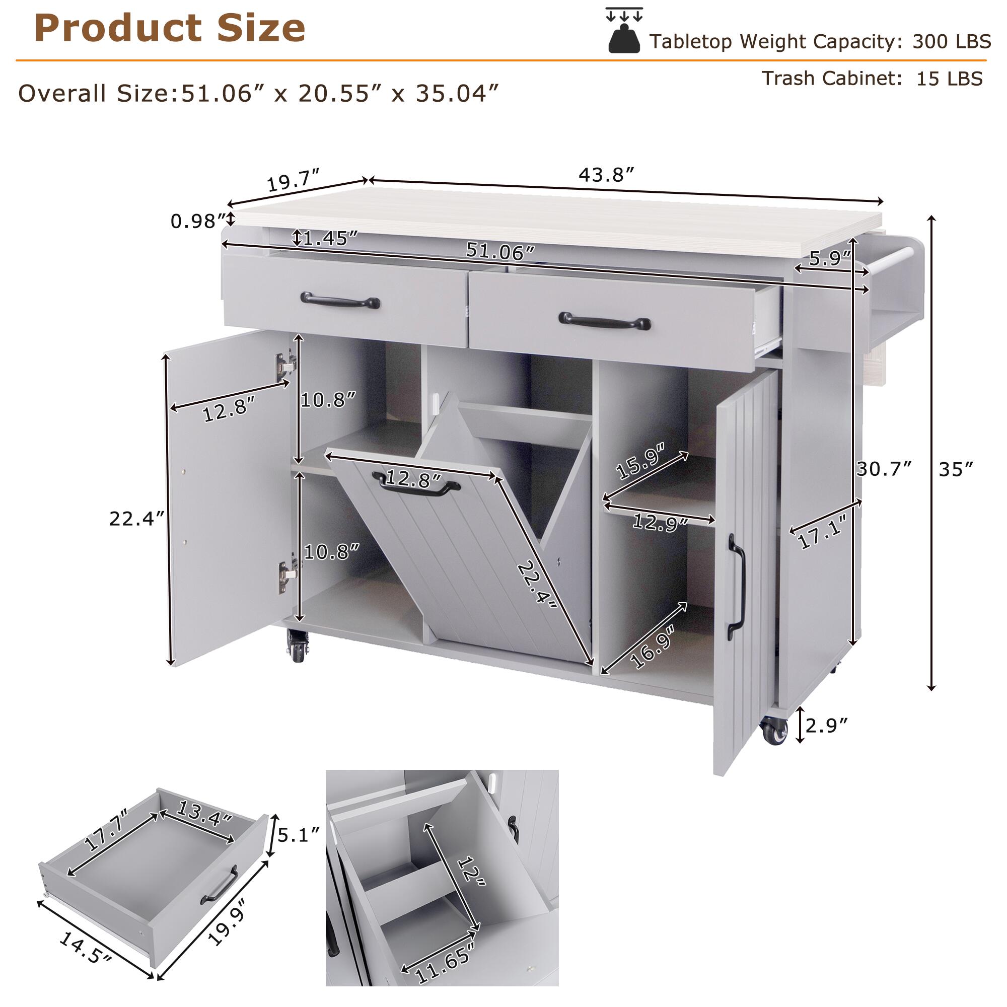 Dovelina Zenyra Kitchen Island with Storage Cabinet, Gray, large