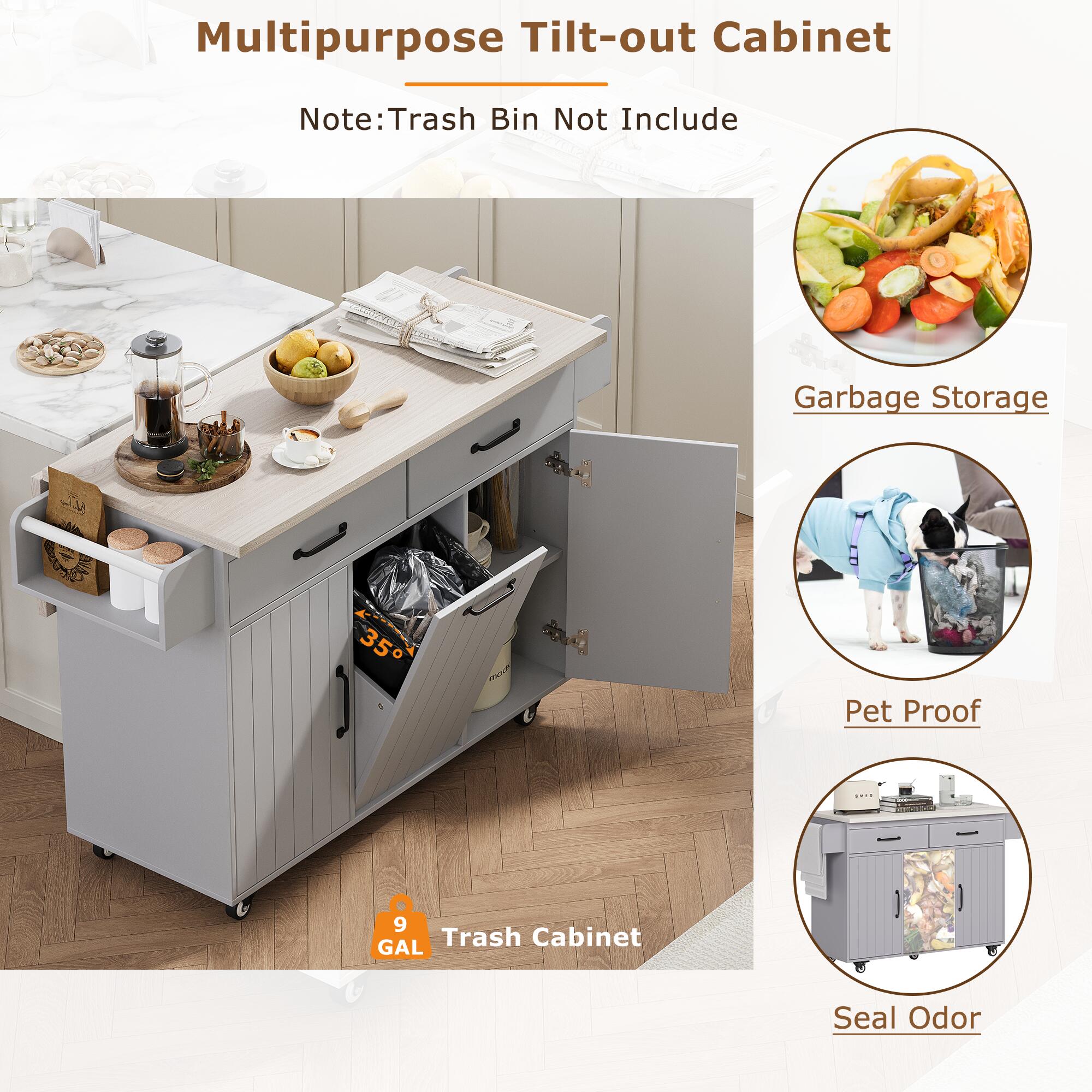 Dovelina Zenyra Kitchen Island with Storage Cabinet, Gray, large