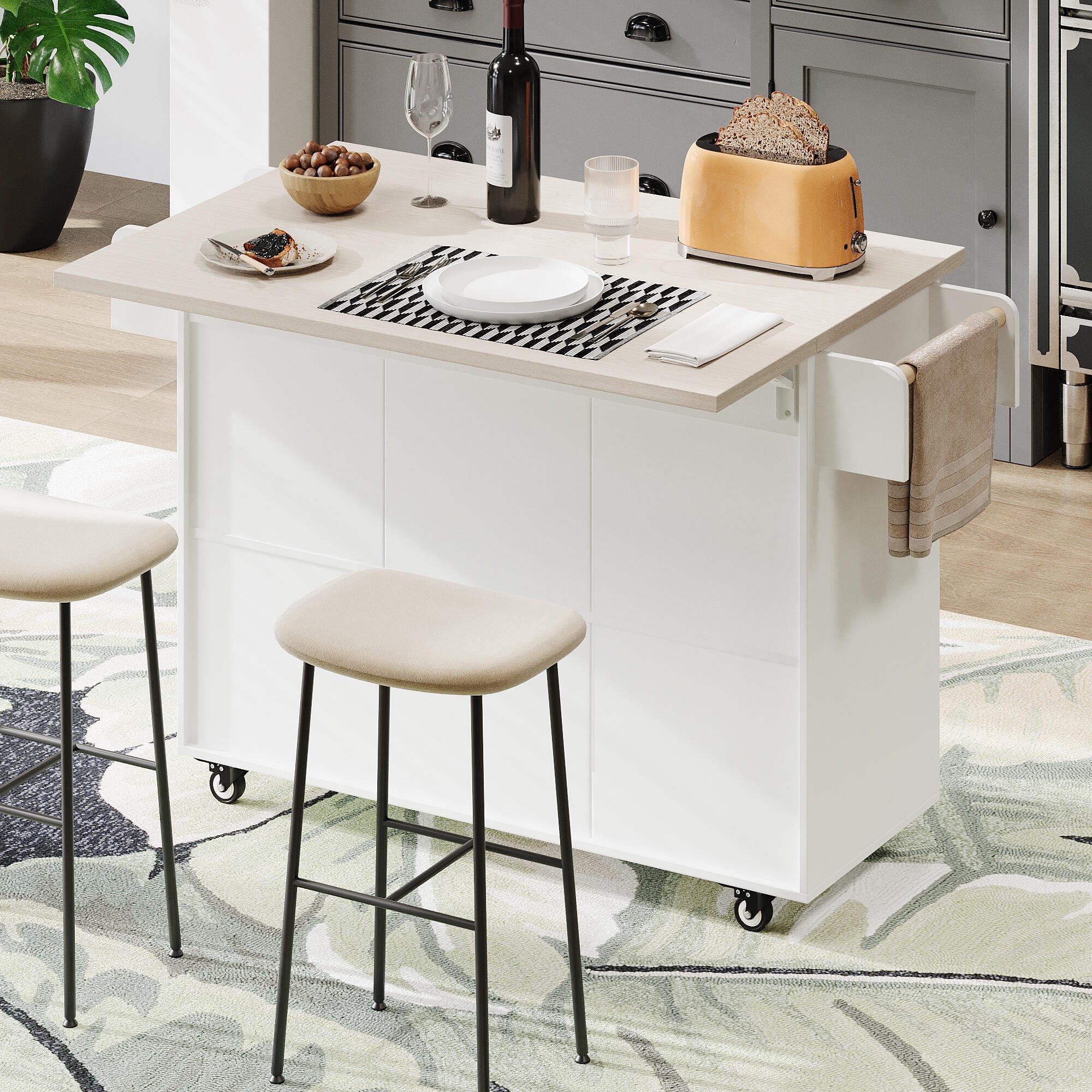 Dovelina Zenyra Kitchen Island with Storage Cabinet, White, large
