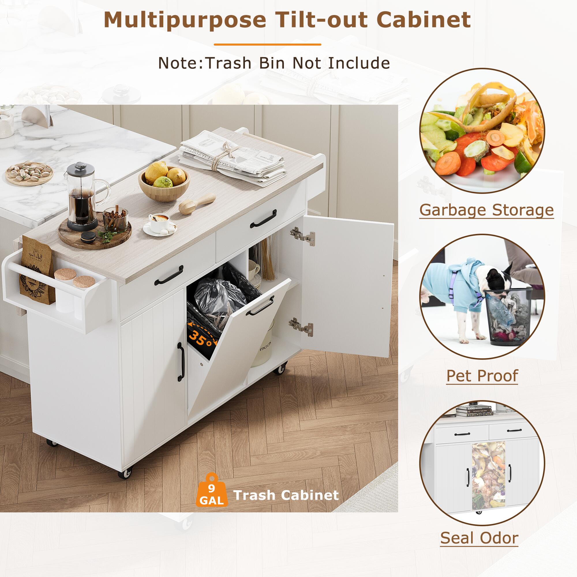 Dovelina Zenyra Kitchen Island with Storage Cabinet, White, large