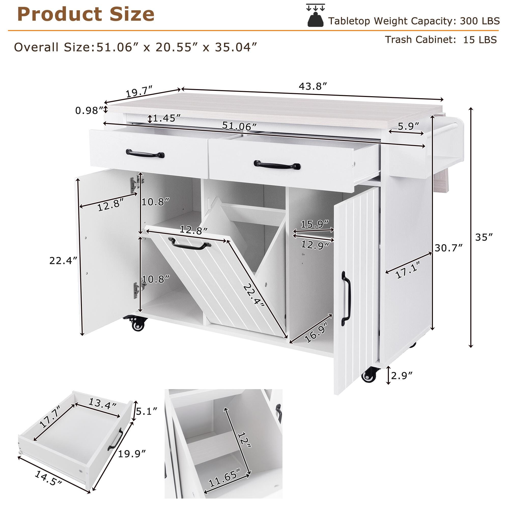 Dovelina Zenyra Kitchen Island with Storage Cabinet, White, large