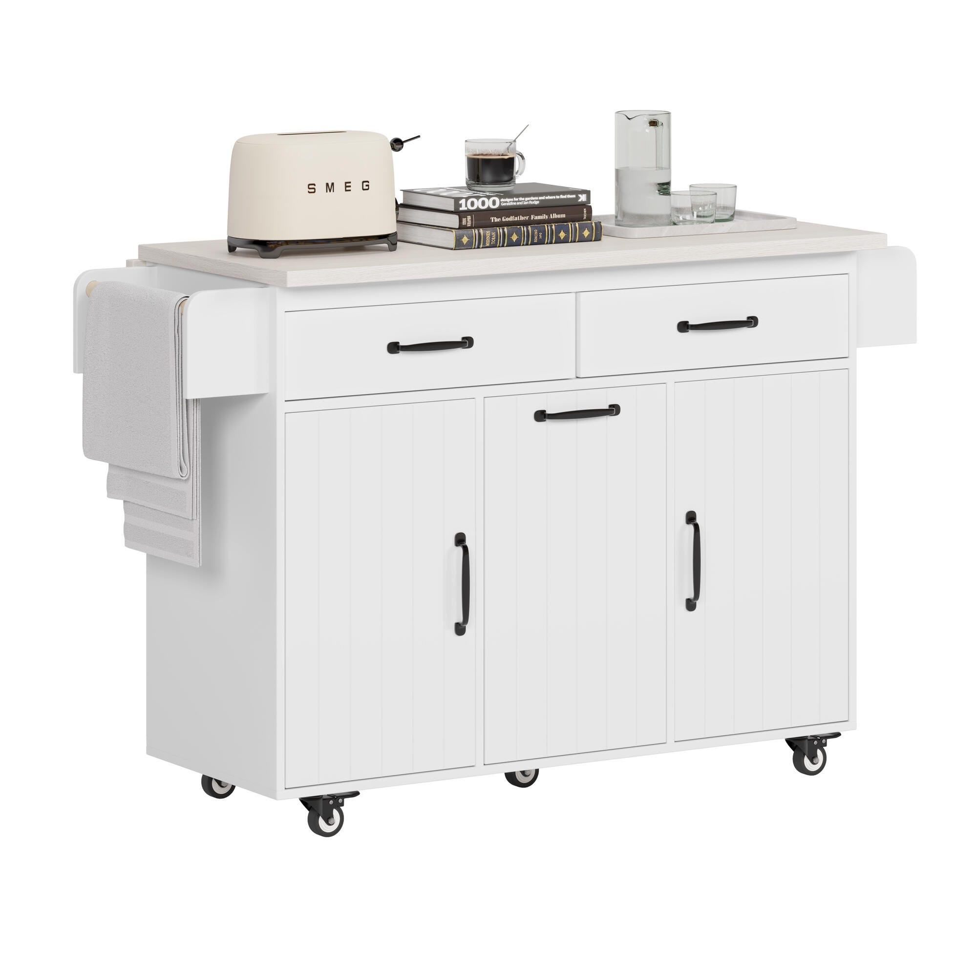 Dovelina Zenyra Kitchen Island with Storage Cabinet, White, large