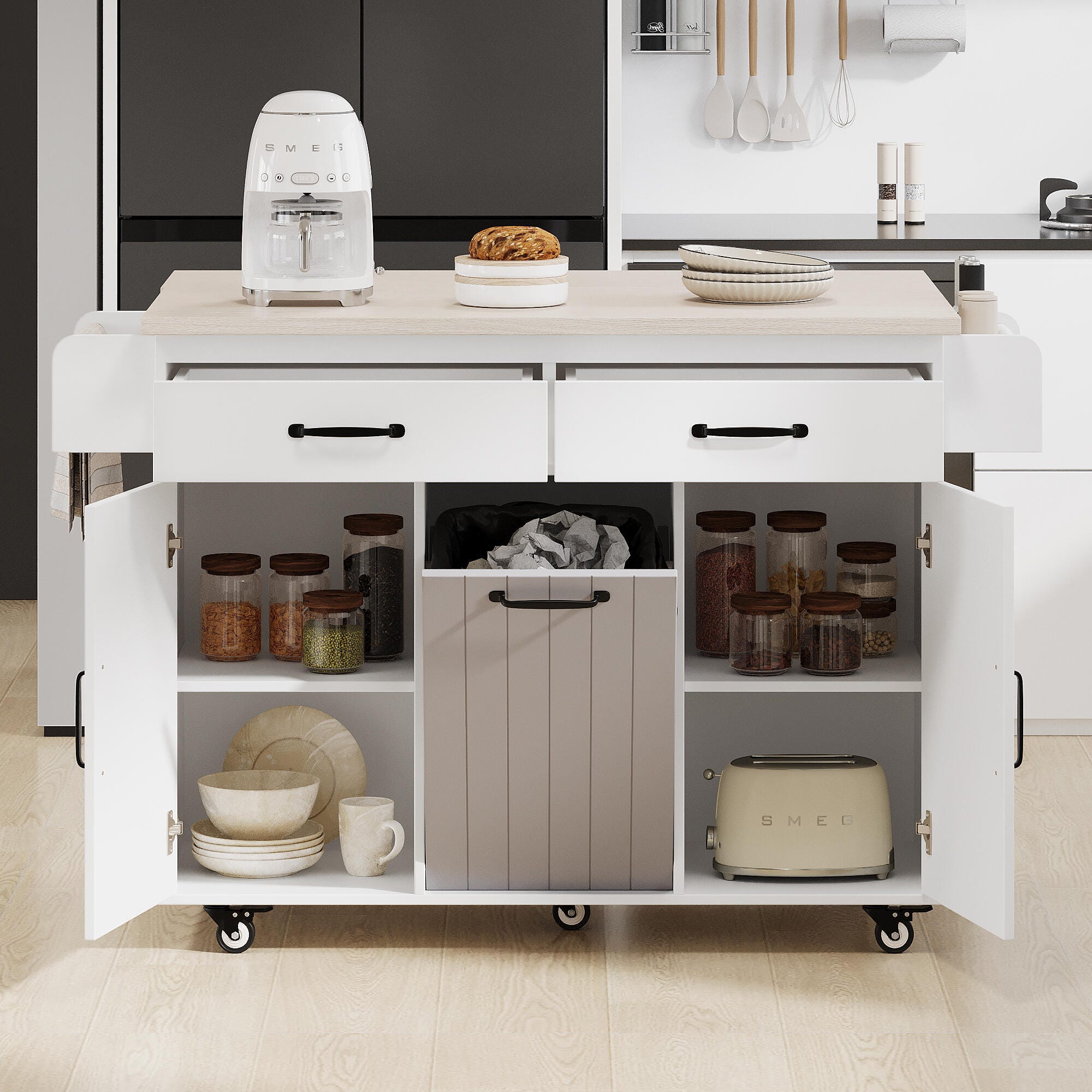 Dovelina Zenyra Kitchen Island with Storage Cabinet, White, large