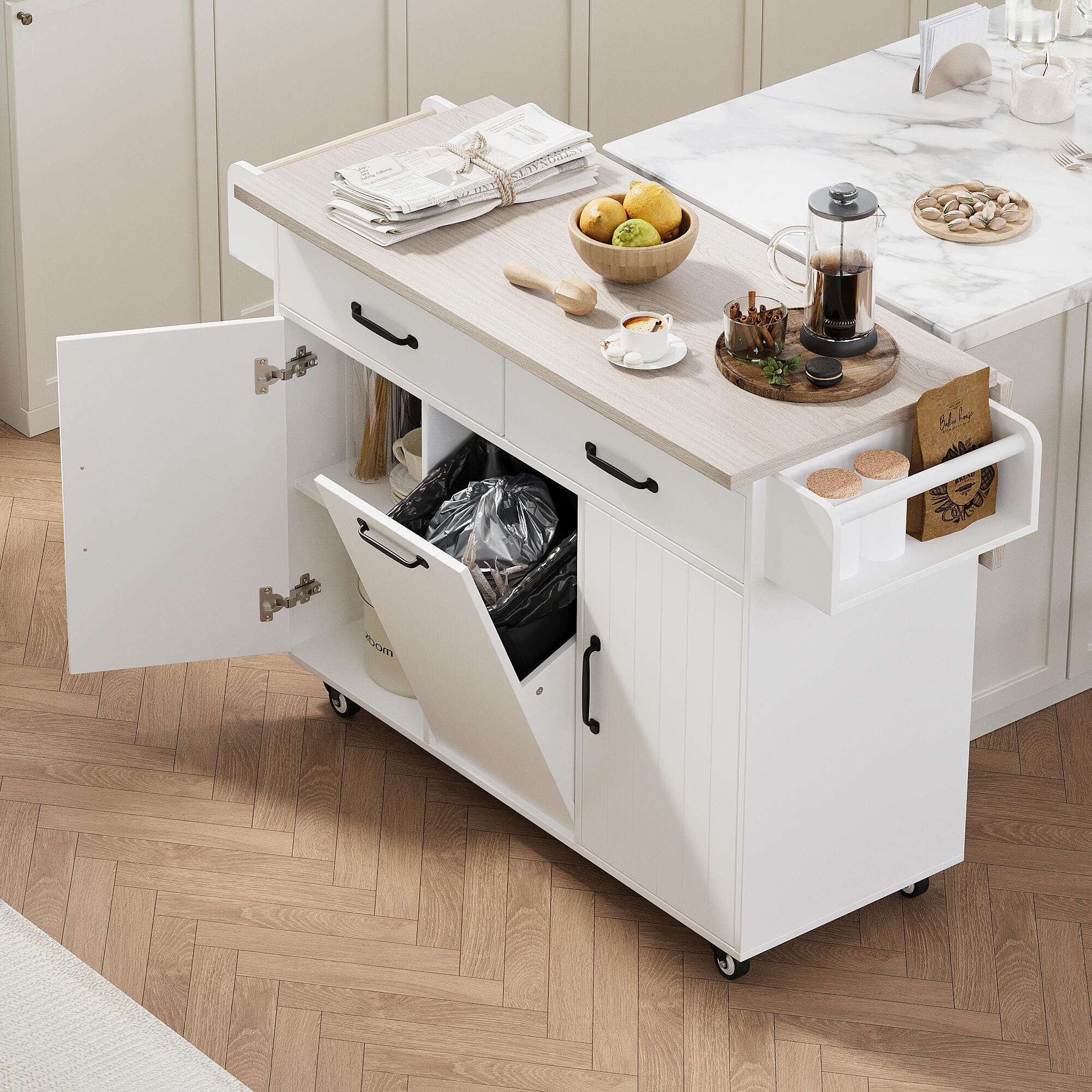 Dovelina Zenyra Kitchen Island with Storage Cabinet, White, large