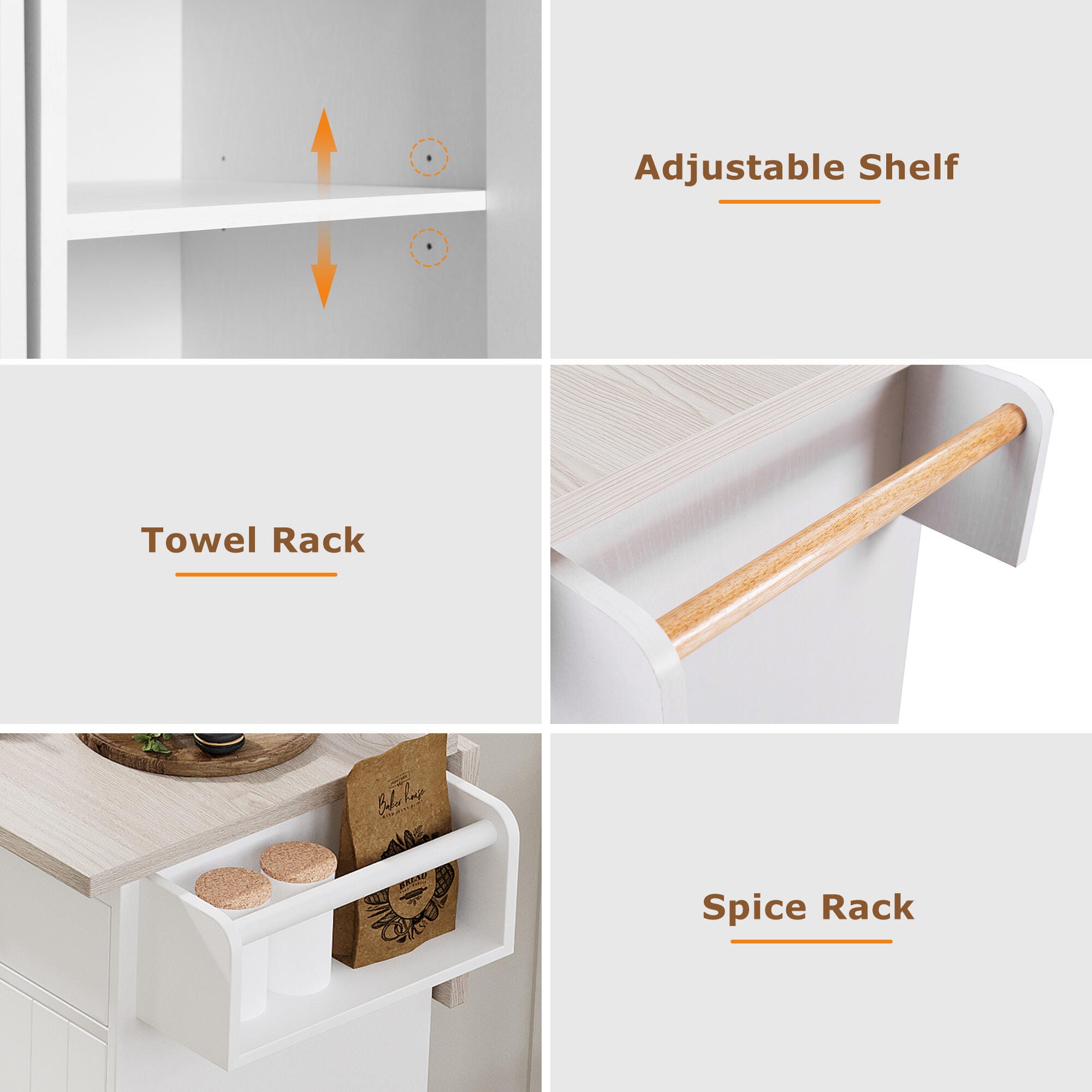Dovelina Zenyra Kitchen Island with Storage Cabinet, White, large