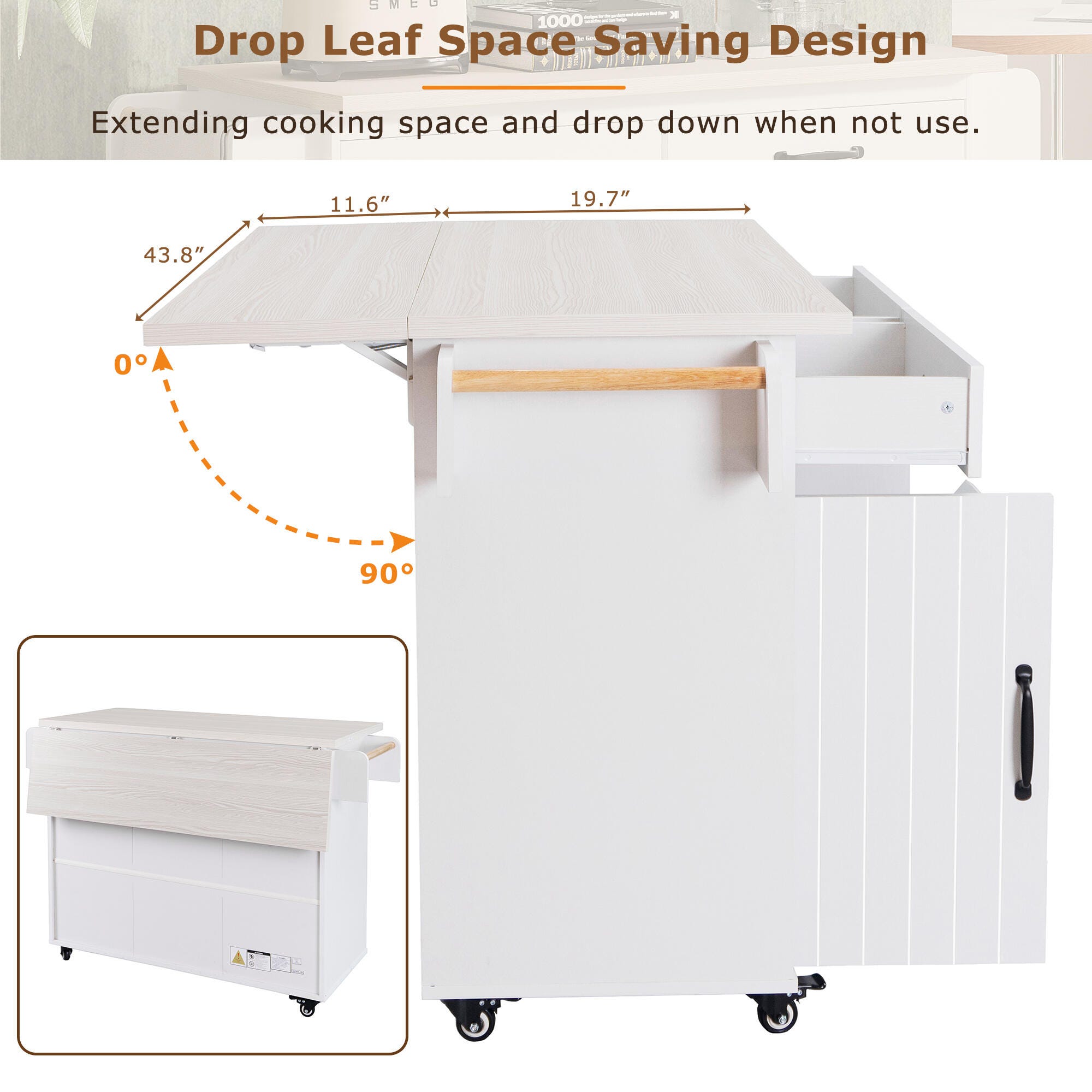 Dovelina Zenyra Kitchen Island with Storage Cabinet, White, large