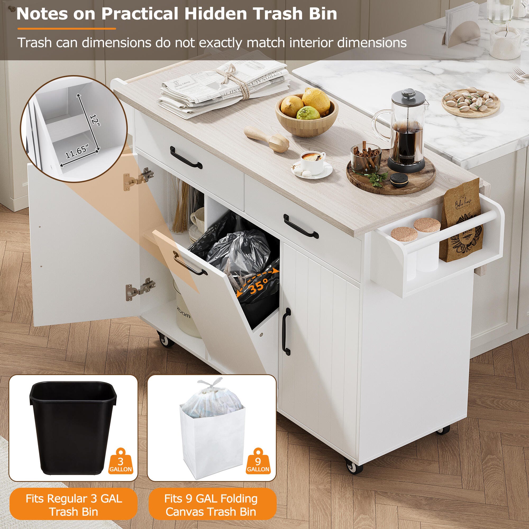 Dovelina Zenyra Kitchen Island with Storage Cabinet, White, large
