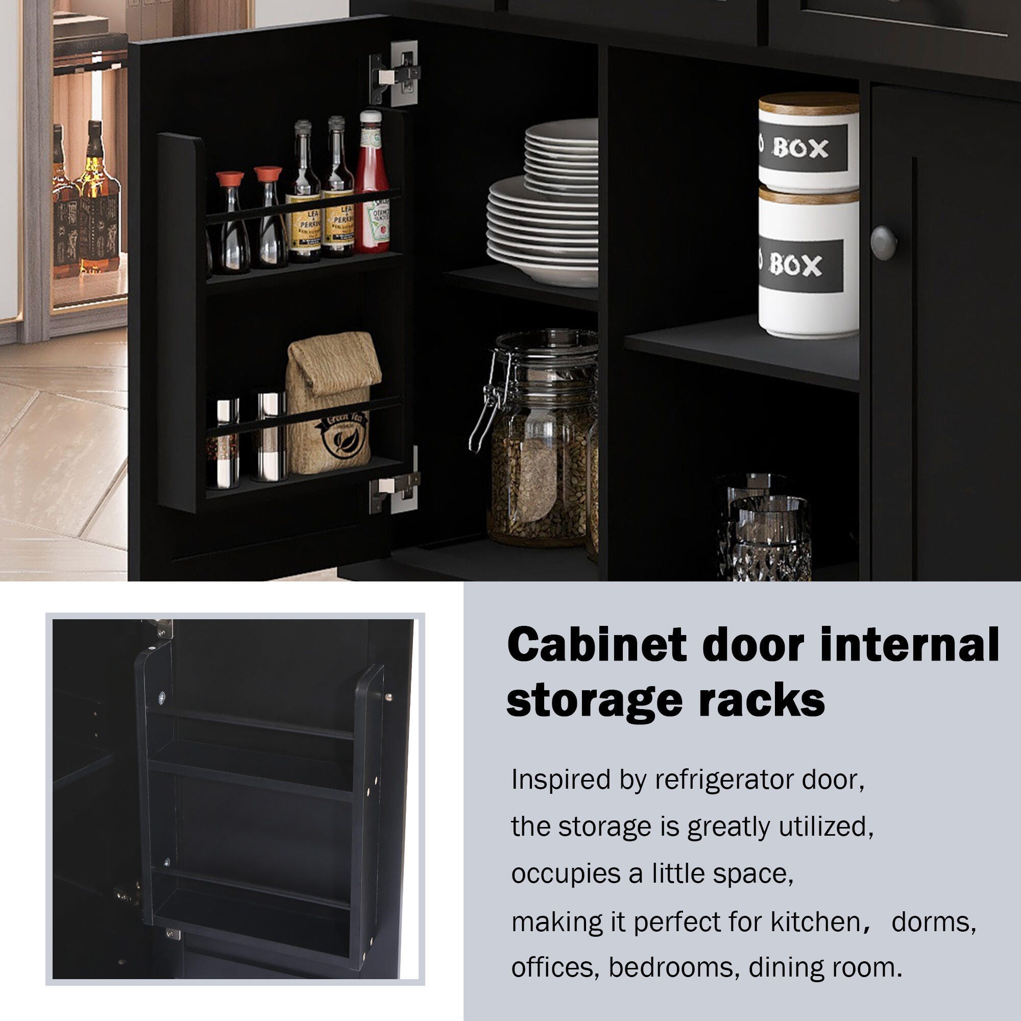 Dovelina Kiopy Kitchen Cart with Rubber wood, Black, large