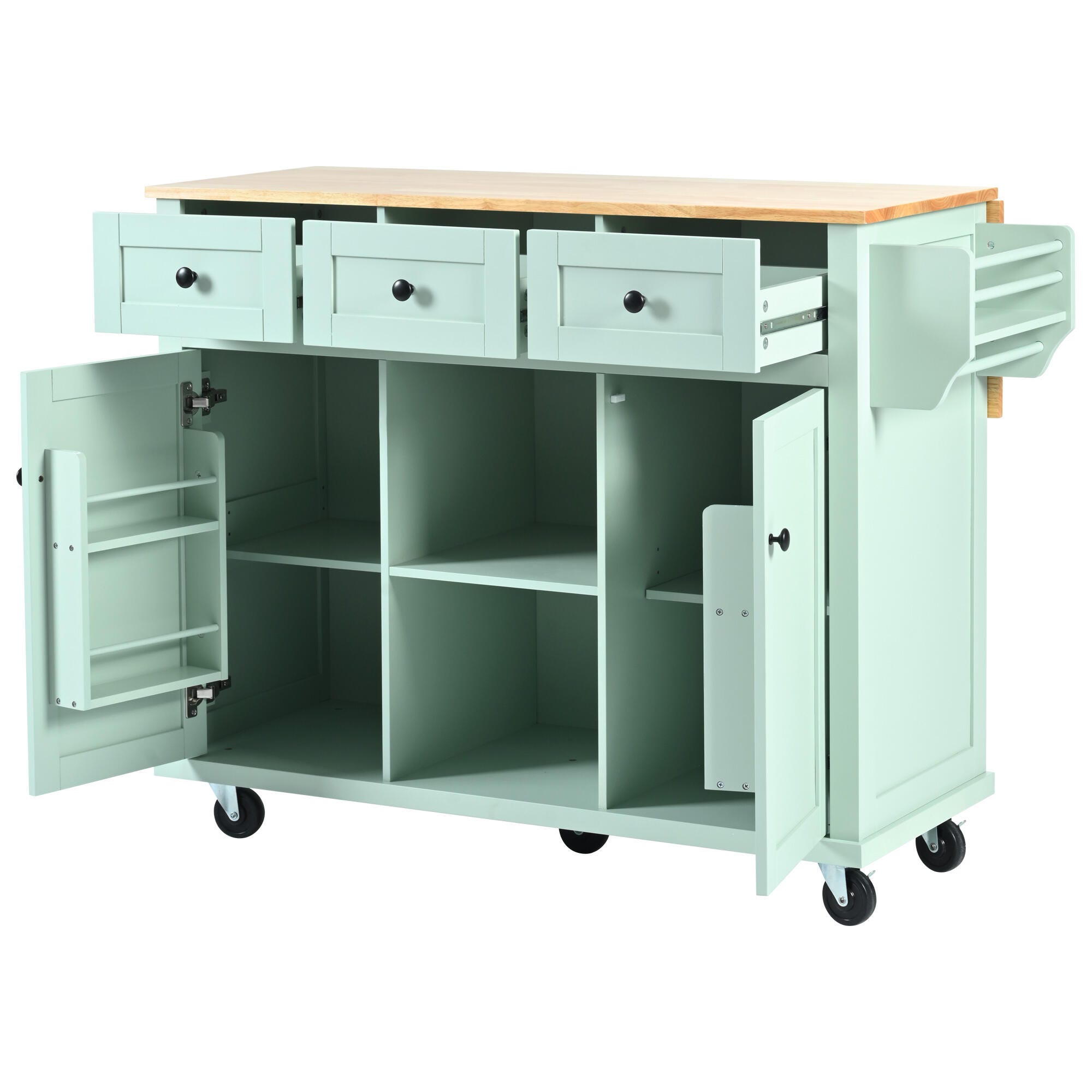 Dovelina Kiopy Kitchen Cart with Rubber wood, Green, large