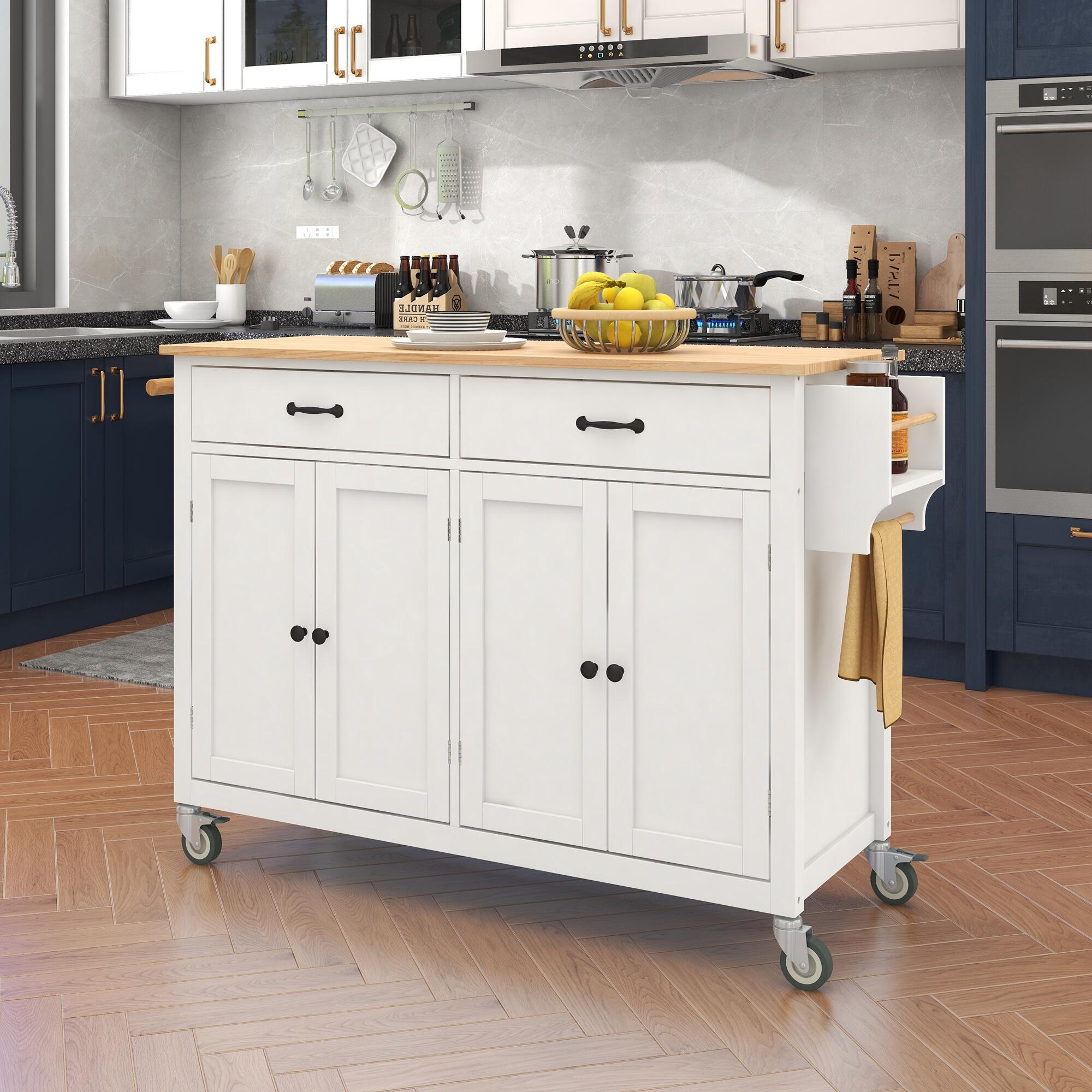 Dovelina Kiopy Kitchen Island Cart with Solid Wood Top, White, rollover