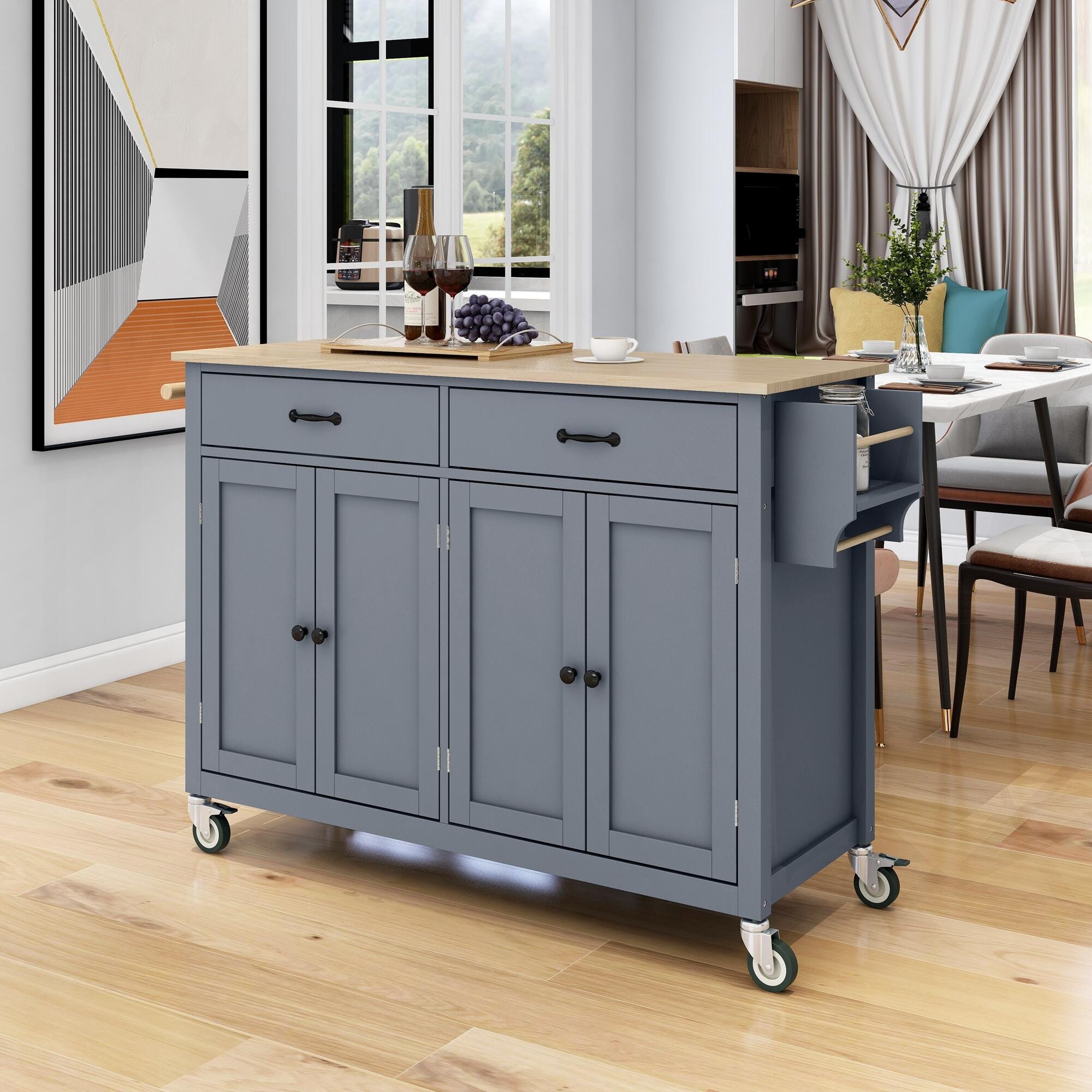 Dovelina Kiopy Kitchen Island Cart with Solid Wood Top, Blue, large