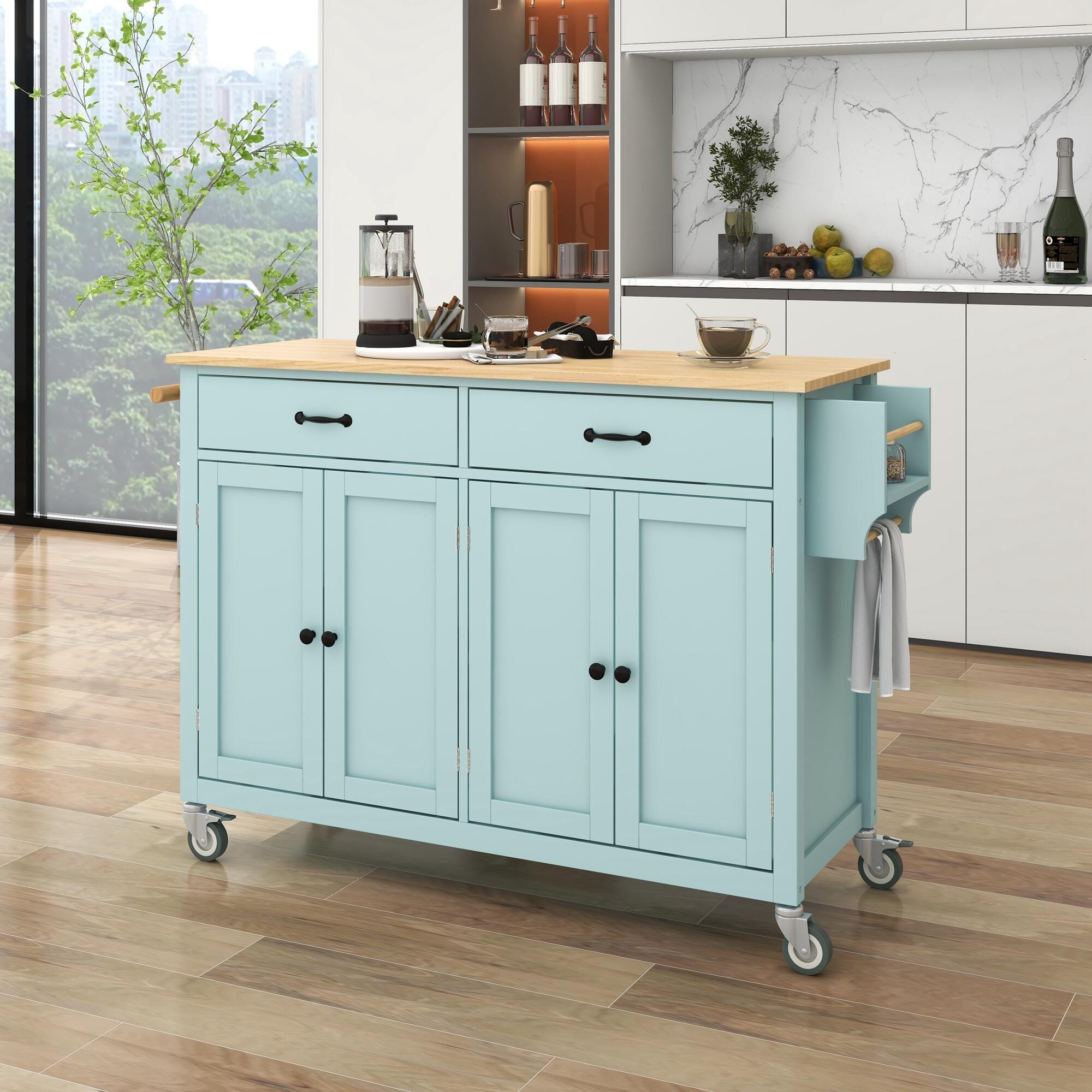 Dovelina Kiopy Kitchen Island Cart with Solid Wood Top, Green, rollover
