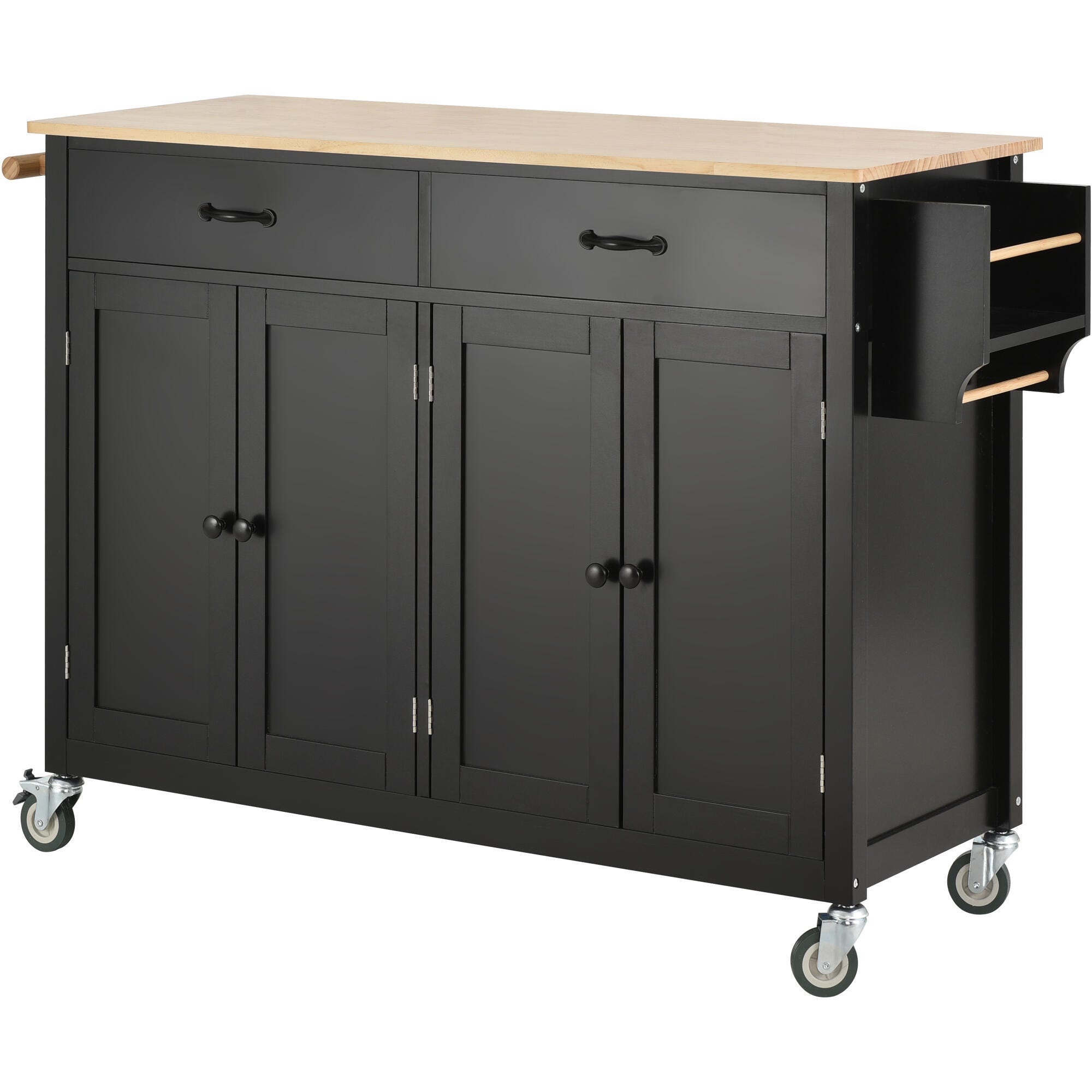 Dovelina Kiopy Kitchen Island Cart with Solid Wood Top, Black, large