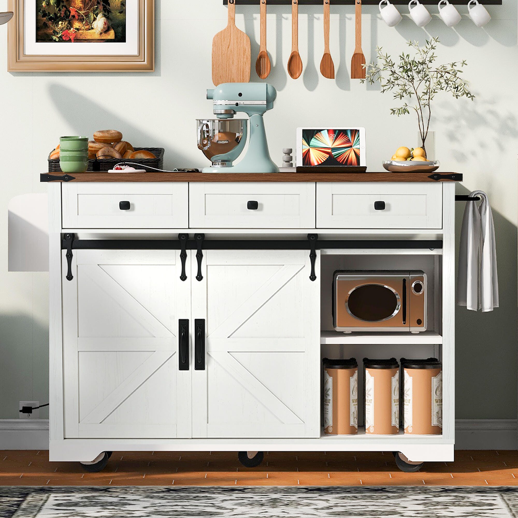 Dovelina Kiopy Kitchen Island with Power Outlet, White, large