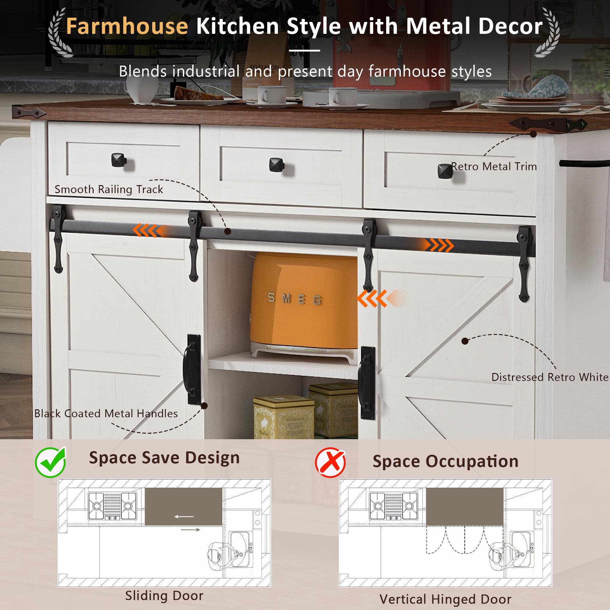 Dovelina Kiopy Kitchen Island with Power Outlet, White, large