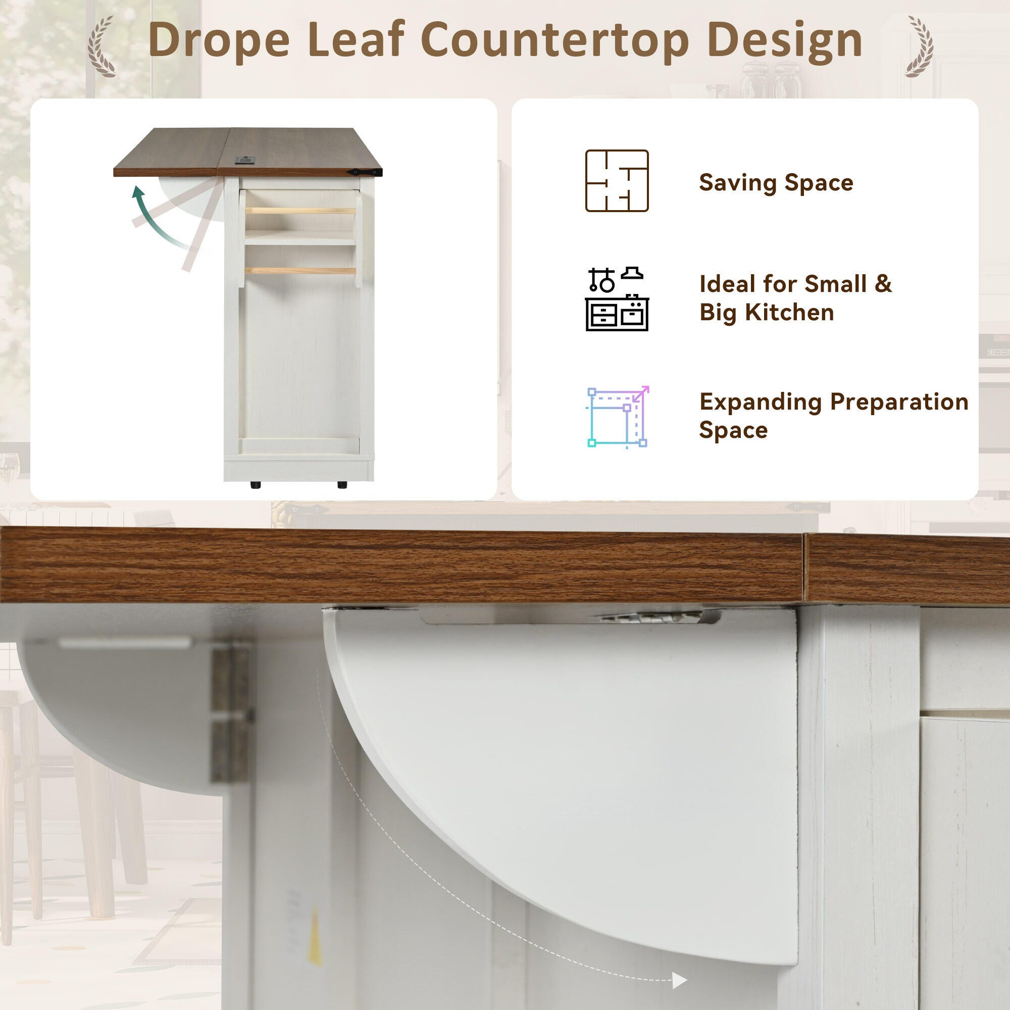 Dovelina Kiopy Kitchen Island with Power Outlet, White, large