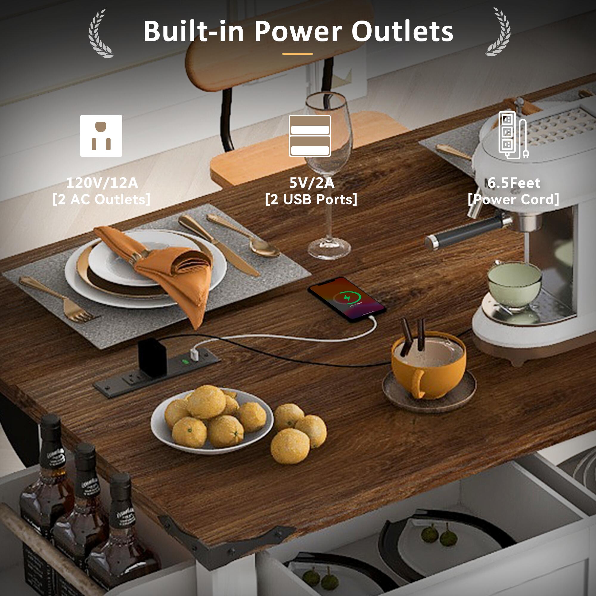 Dovelina Kiopy Kitchen Island with Power Outlet, White, large