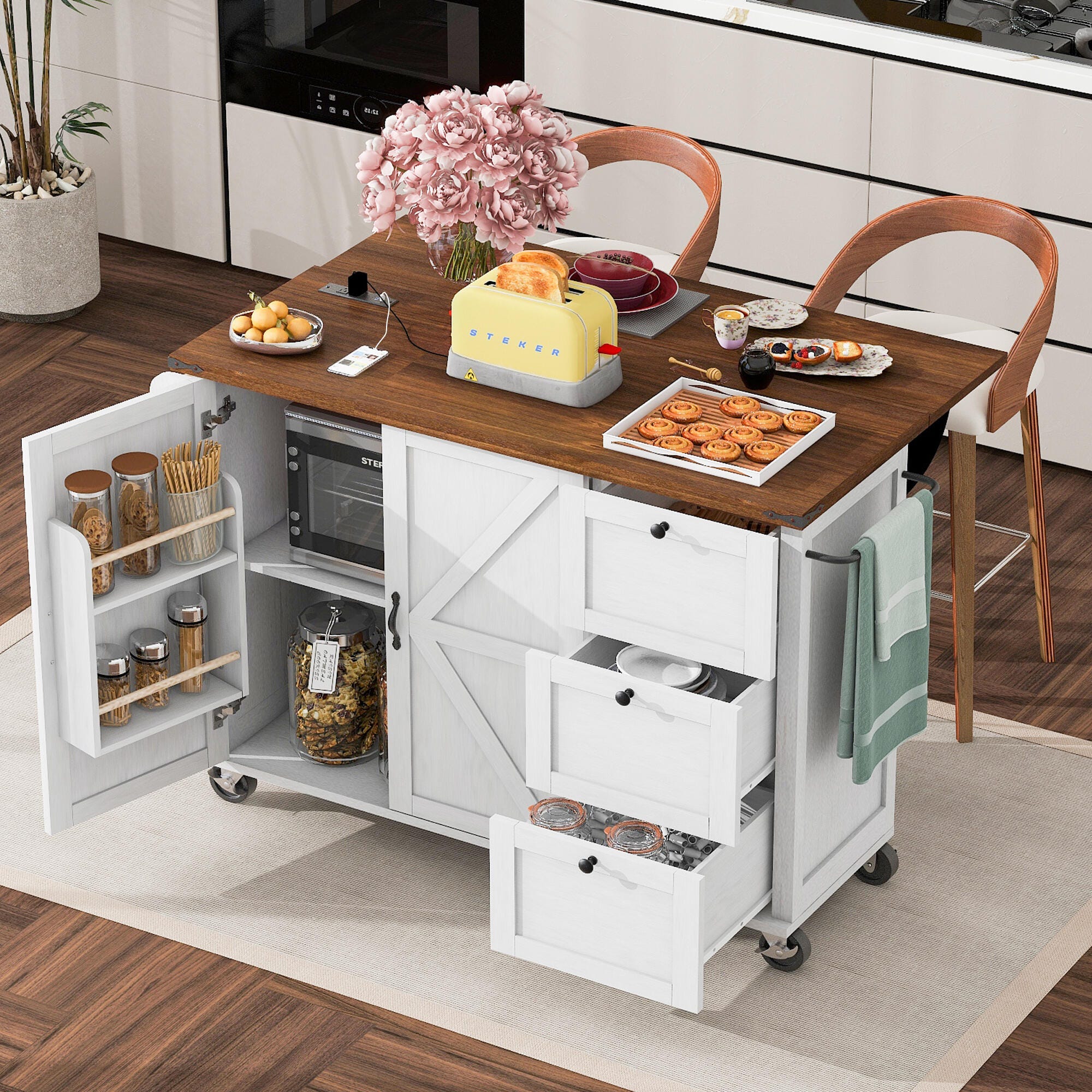 Dovelina Kiopy Kitchen Storage Island with Internal Storage Rack Dovelina Kiopy Kitchen Storage Island with Internal Storage Rack